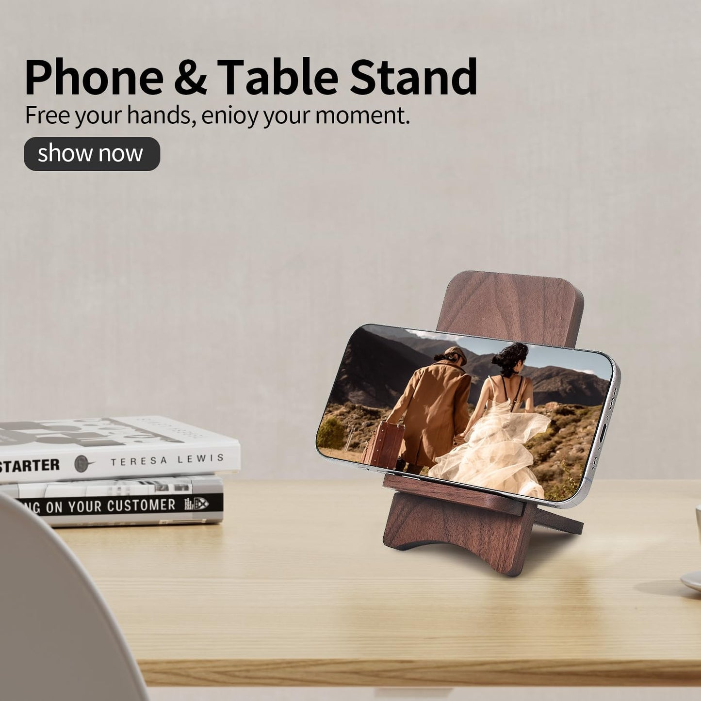 3D MAGIC 2 Cell Phone Stands, Desktop Stand, Luxury Nature Wood Simple Phone Stand, Compatible with iPhone & All Cell