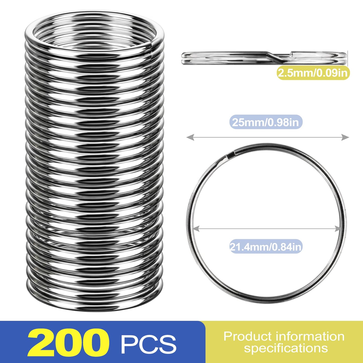 CepuXozi 200 Pack Wire Keychain Cable, Stainless Steel Locking Cable Key Ring, Easy Open Large Metal Key Loop for Luggage Tag Loops, Luggage Tag Strap Holder & ID Badge Hanging，Silver