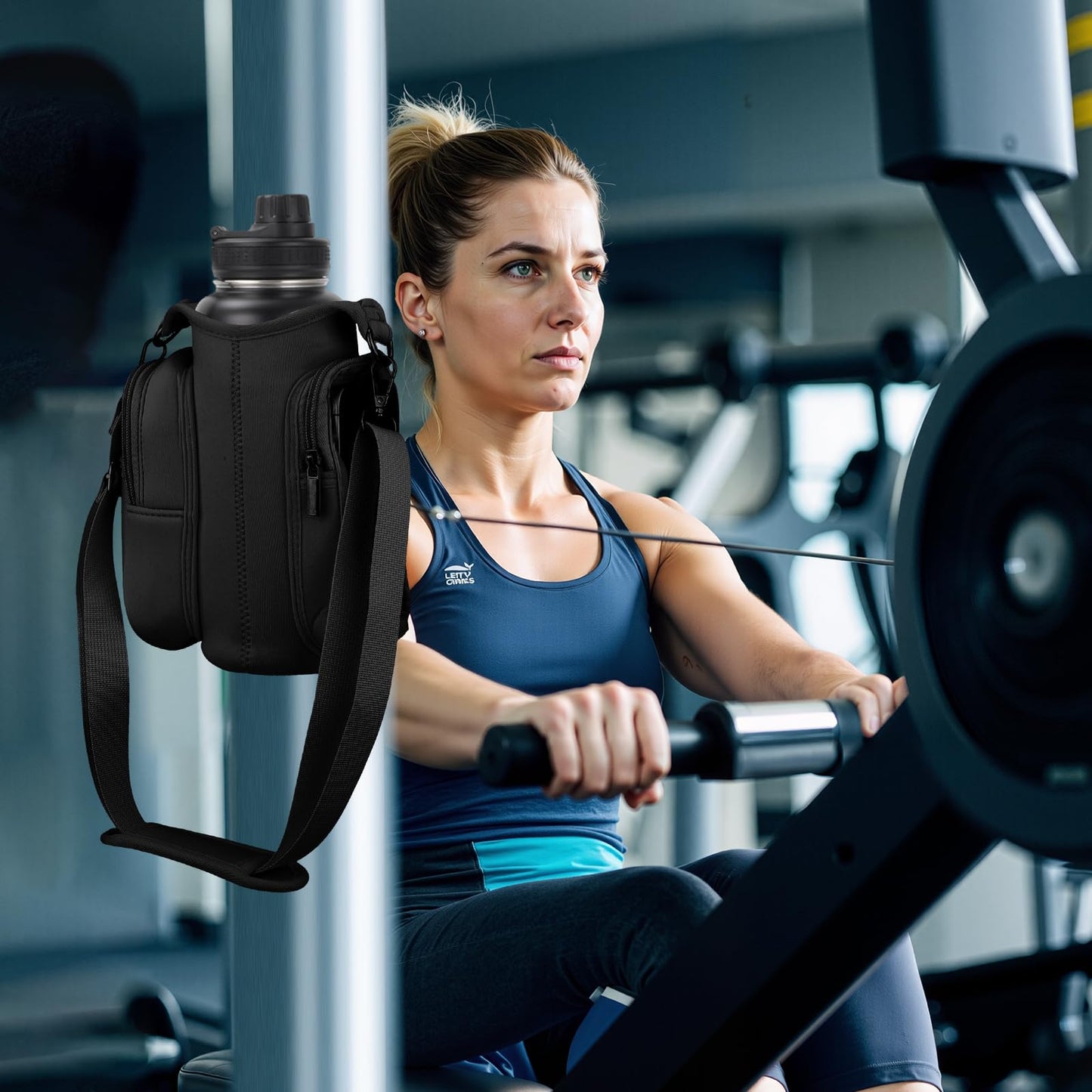 TOUGHMATE Magnetic Gym Bags for Men & Women with Adjustable Strap, Small Magnet Bag Company Water Bottle Holder with Phone Pocket for Travel, Work, Sports, Black
