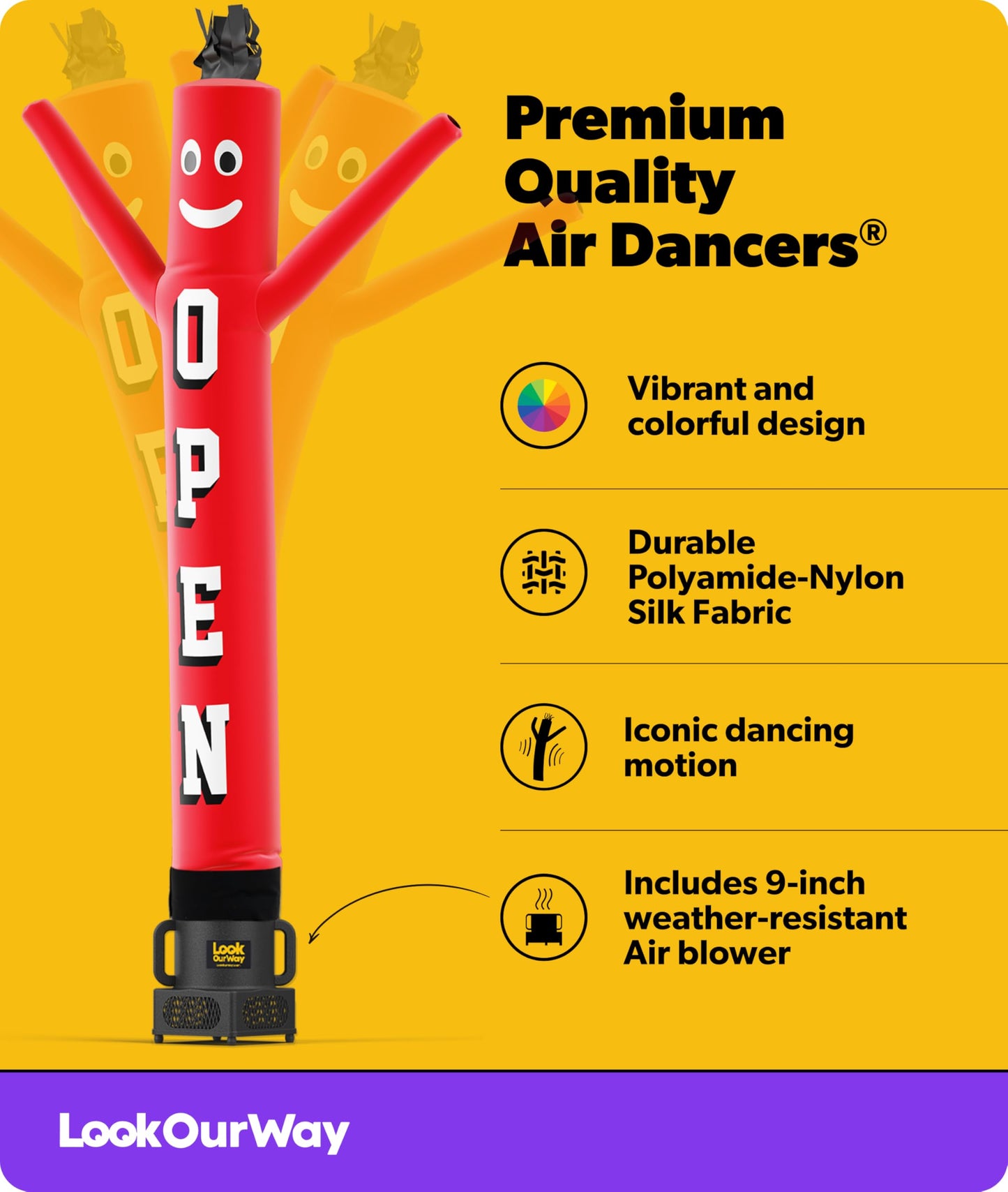 LookOurWay Air Dancers Inflatable Tube Man Set - 7ft Tall Wacky Waving Inflatable Dancing Tube Guy with Weather Resistant Blower for Business Promotion - Open Red