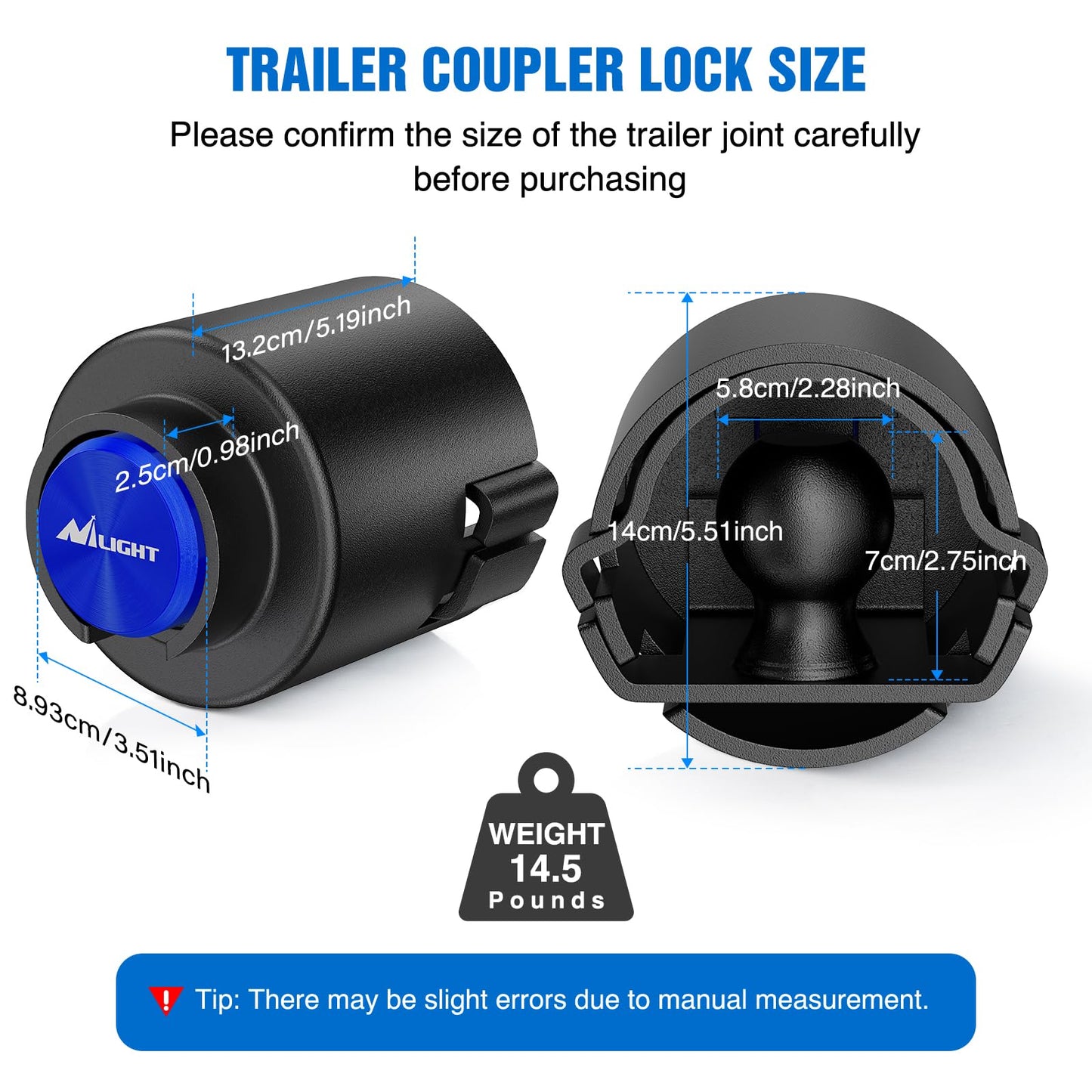 Nilight 2-5/16" Trailer Lock Heavy Duty Anti-Theft Trailer Hitch Locks Fit for 2 5/16 Inch Ball Coupler Safety Chains Trailer Tongue Lock Set with Key Pry-Resistant Brass Core for Trailer Boat RV
