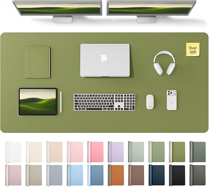 YSAGi Leather Desk Pad Protector, Office Desk Mat, Large Mouse Pad, Non-Slip PU Leather Desk Blotter, Laptop Desk Pad, Waterproof Desk Writing Pad for Office and Home (Green,55" x 24")