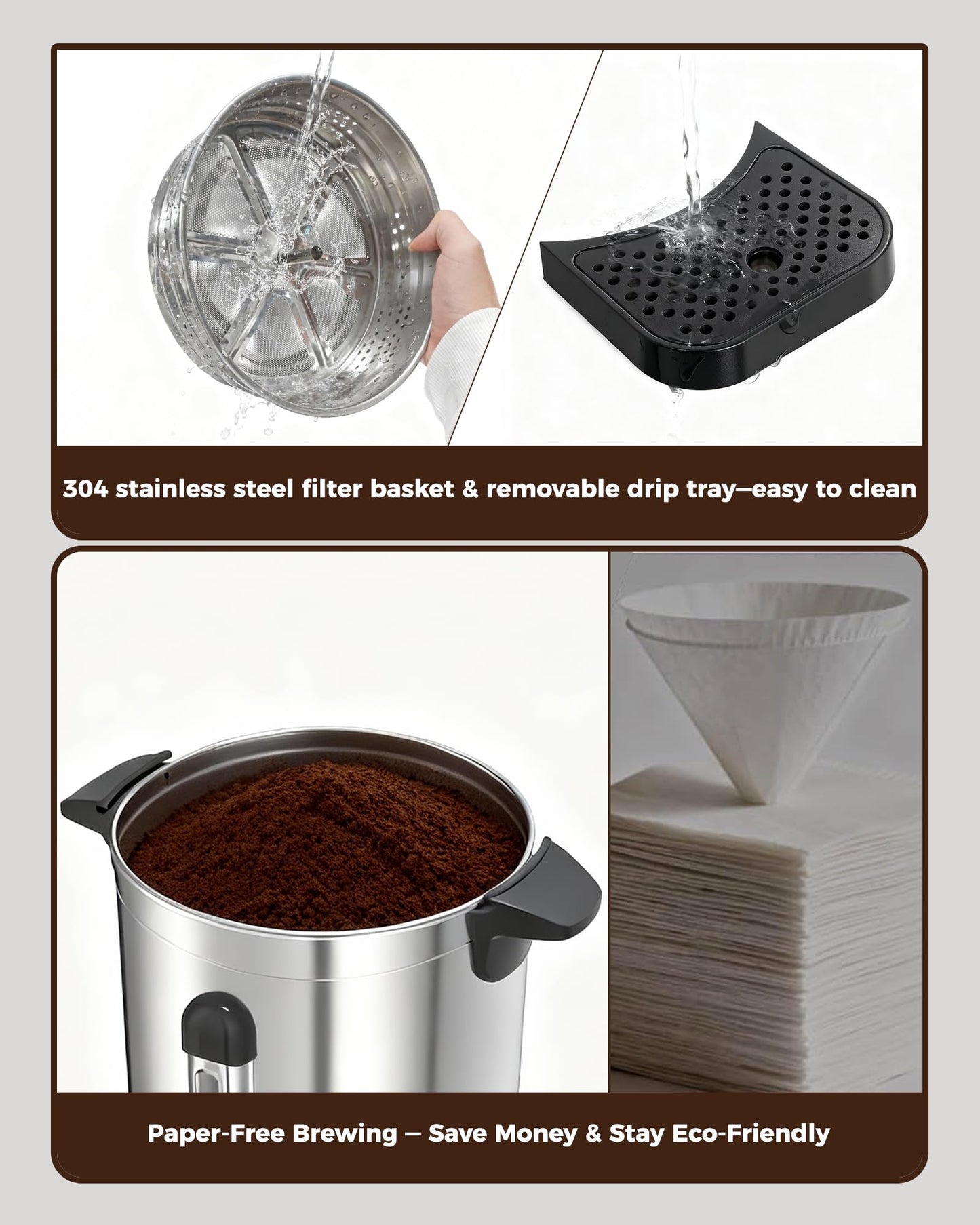 OSTBA 1500W Commercial Coffee Urn 100 Cup / 15L Large Percolator Coffee Pot, 304 Stainless Steel Double-Wall Hot Water Dispenser Electric Coffee Maker Fast Brewing for Catering, Parties & Events
