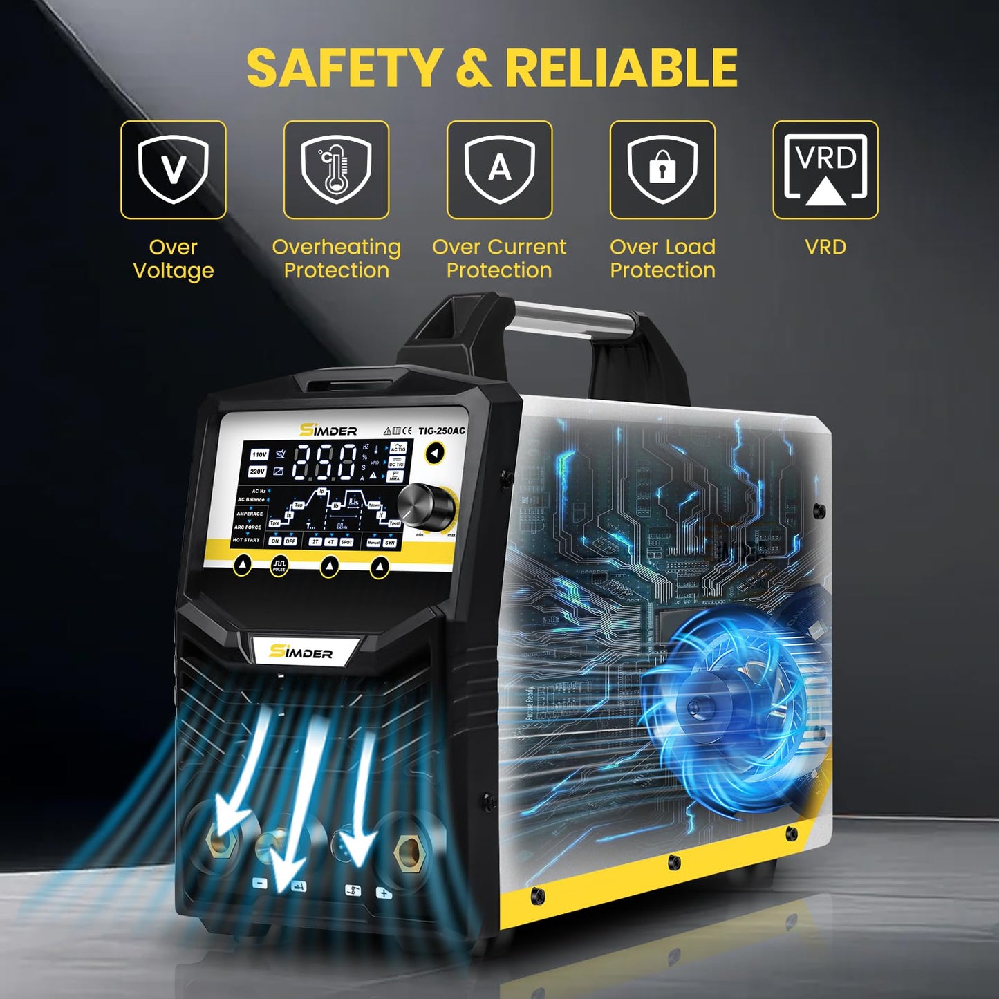 SSimder 250A 6-in-1 AC/DC Pulse TIG Welder – Aluminum Welding Machine with AC/DC TIG, Pulse TIG, Spot TIG, Stick & Dual Voltage, for Home, Garden, Maintenance & DIY