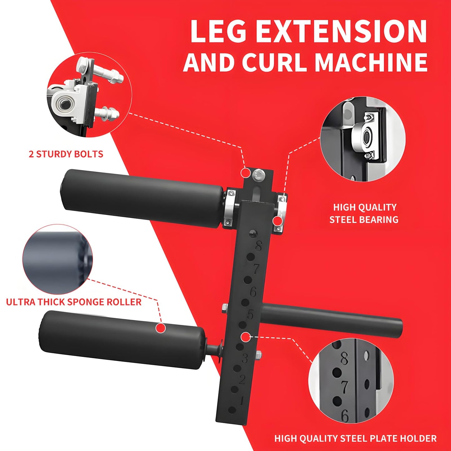 MARLANG Leg Extension and Curl Machine for Power Rack Attachments, Leg Extension Attachment for Home Gym, Leg Curl Attachment for Workout Equipment (5/8" / 16mm Hole)