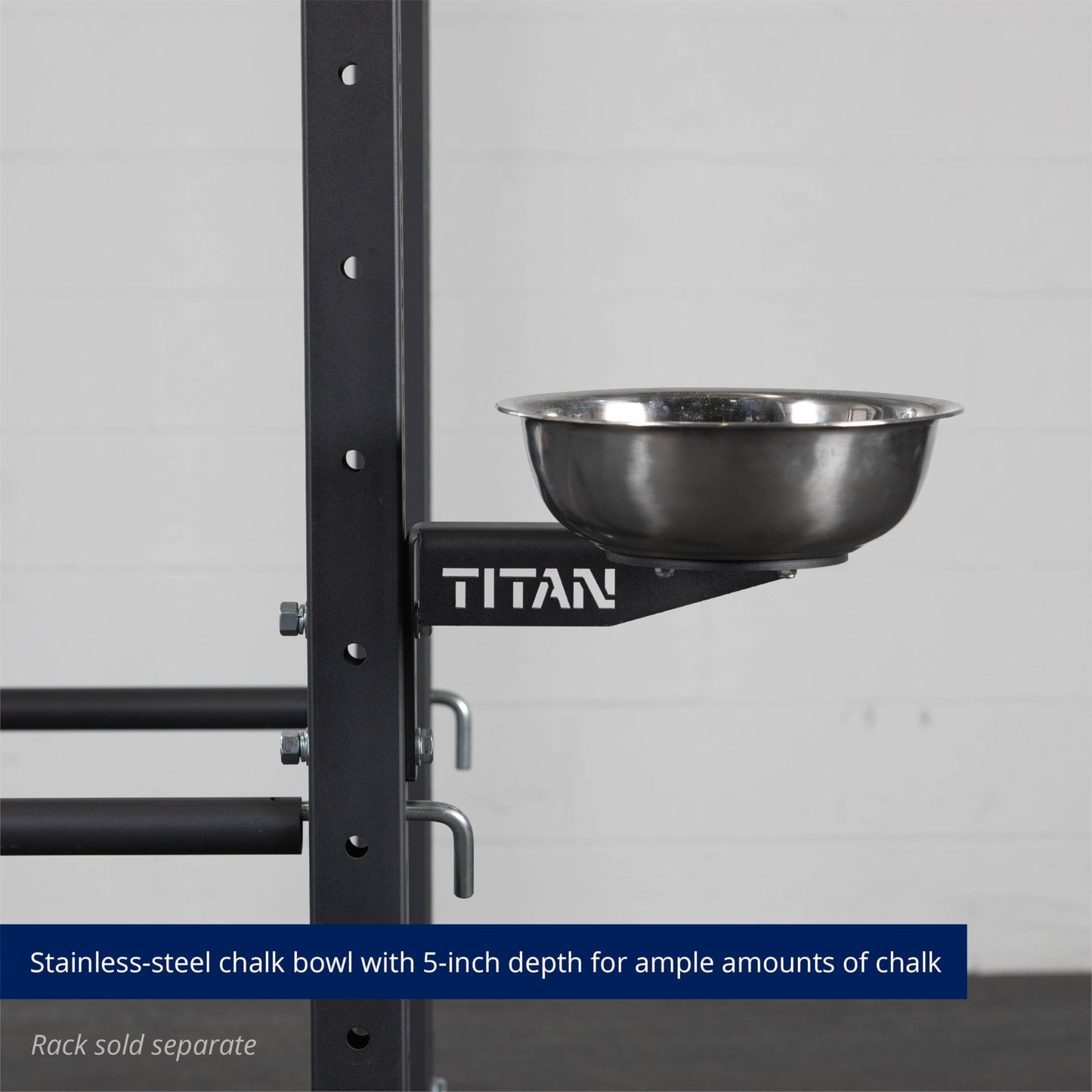 Titan Mounted Rack-Mounted Chalk Bowl Fits T-3 or X-3 Series Power Racks, 14" Stainless Steel Bowl