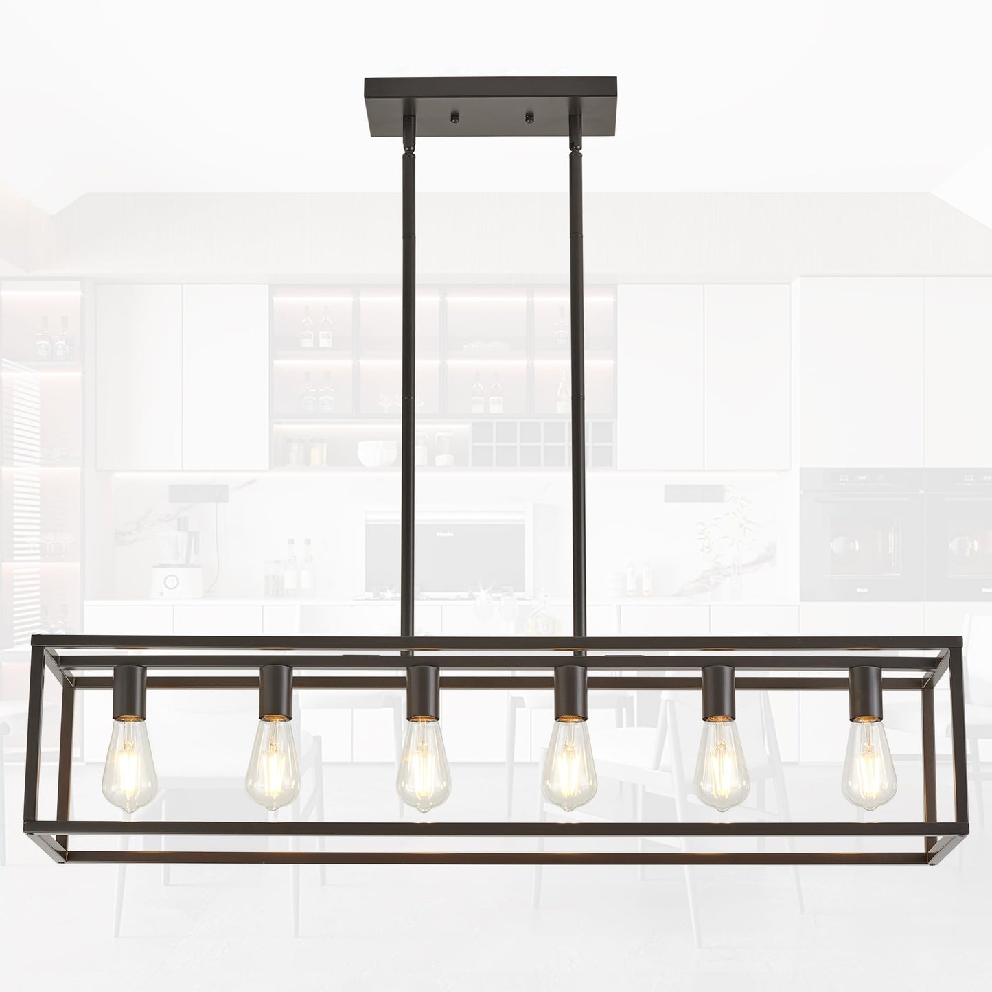 HQZBPT Dining Room Light Fixture, Kitchen Fixture Lights Pendant Lights Kitchen Island Oil Rubbed Bronze 6-Light Industrial Pendant Lighting for Kitchen Island