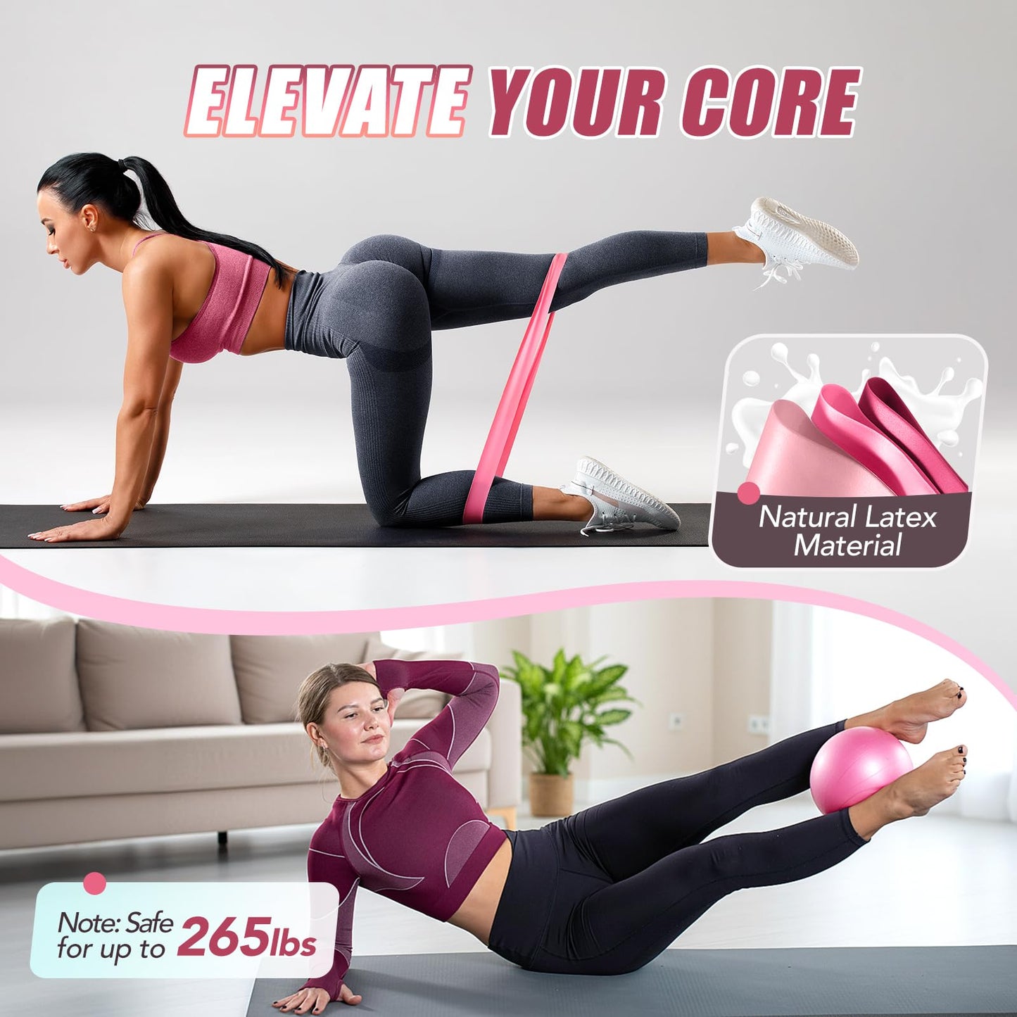 ALongSong Pilates Kit for Women, 13.7in Silicone Pilates Ring with Pilates Ball, 5 Resistance Bands, 1 Pilates Block, 2 Core Sliders, Guide for Full Body Home Workouts