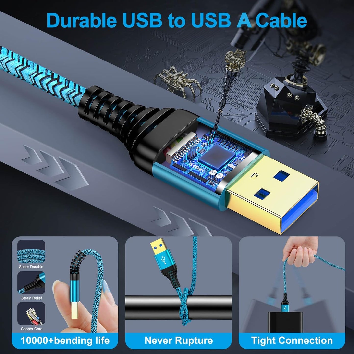2Pack 6Ft USB3.0 USB to USB Cable, A to A Male to Male Cable Double End USBCord Data Transfer Cord for Hard Drive