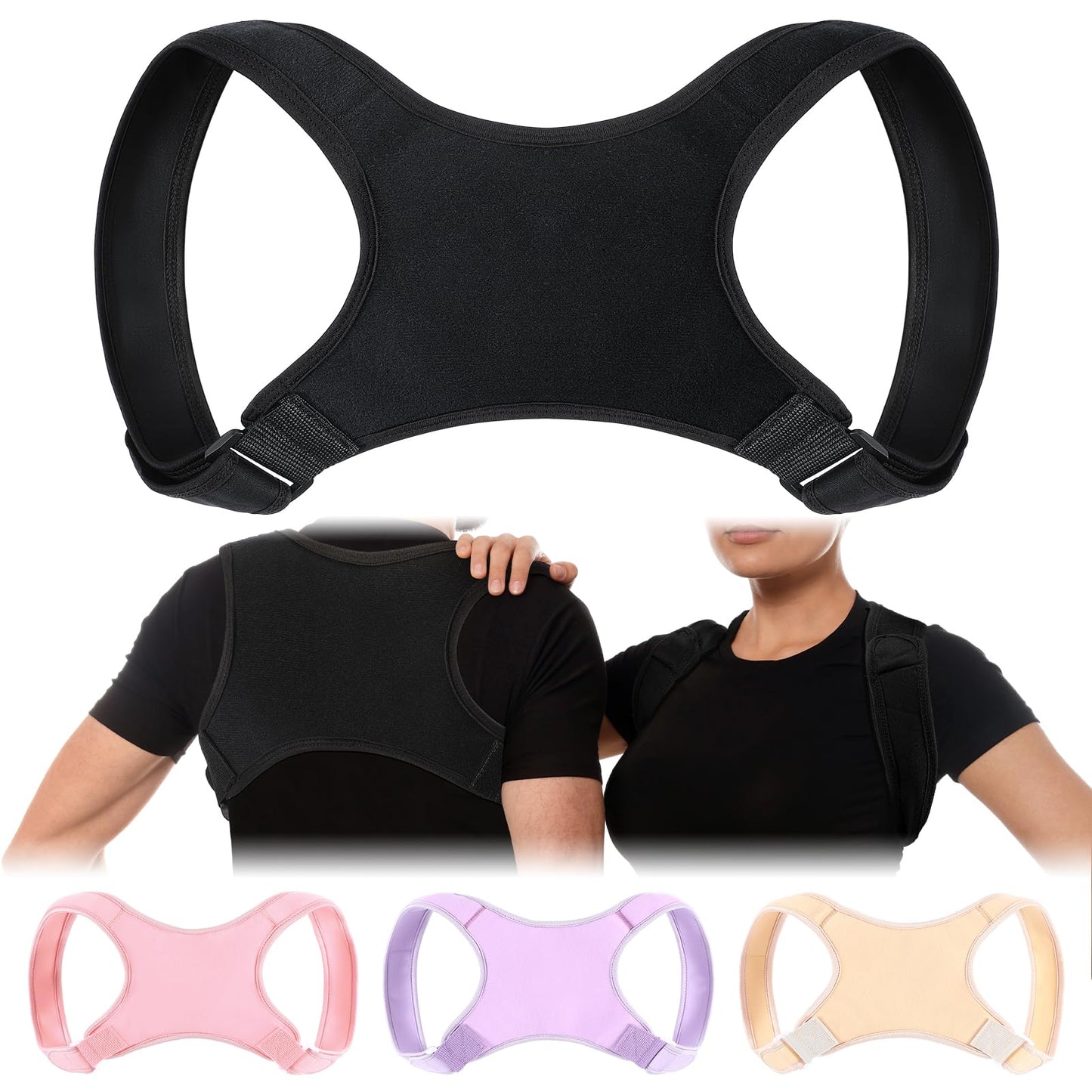 Threlaco Posture Corrector for Women and Men, Adjustable Posture Back Brace Shoulder Brace, Discreet Under Clothes Design Back Support, Pain Relief for Improved Neck Support (Black)