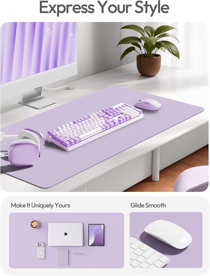 YSAGi Leather Desk Protector, Office Mat, Large Mouse Mat, Non-Slip PU Leather Blotter, Laptop Desk, Waterproof Writing Pad for Office and Home (Light Purple, 35.4" x 17")