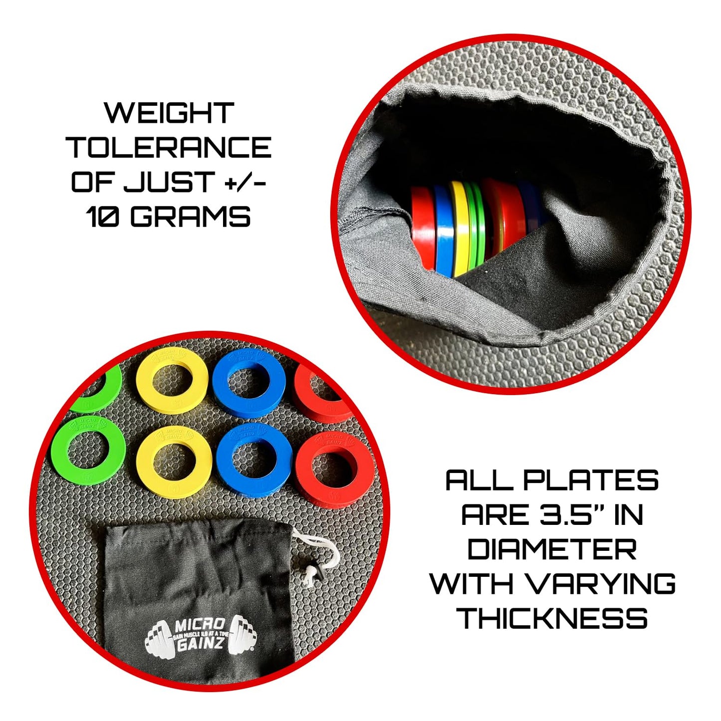 Micro Gainz Calibrated Fractional Weight Plates Set, 8 Piece Olympic Weight Plates Set with Bag, Designed for Olympic Barbells for Strength Training and Micro Loading, Made in USA (Multi-Color)