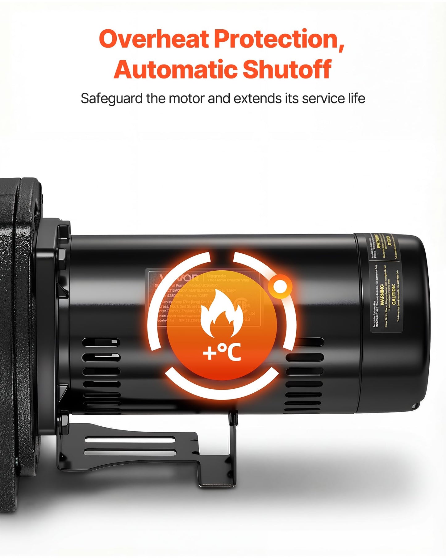 VEVOR 1.5 HP Shallow Well Jet Pump, AC 115/230 Volt, 4250 GPH Dual Voltage Cast Iron Well Jet Pump, with 108 ft Max Head Lift, Easy Voltage Switching, for Garden Irrigation, Lawn Sprinkler System