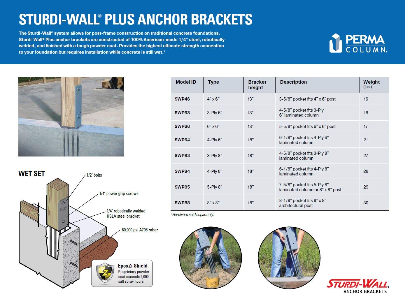 SWP63 | Sturdi-Wall Plus Wet Set Bracket 3-Ply 2x6 | Heavy Duty Structural Concrete Anchor for Post Frame Construction | Tri State Perma-Column