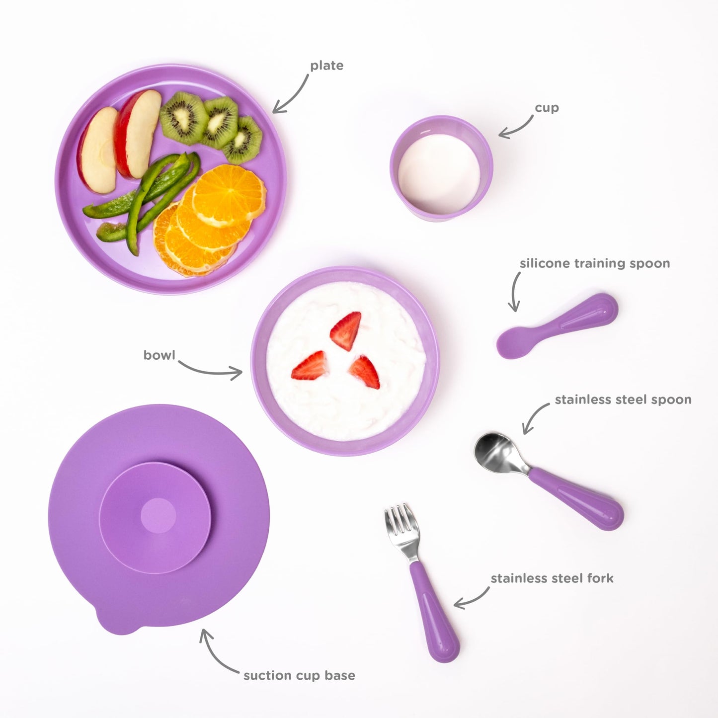 Ubbi Food-Grade Non-Toxic Toddler Feeding Set with Interchangeable Suction Base, Stainless Steel Utensils, BPA-Free, Stackable and Dishwasher-Safe, Self-Feeding for Baby-Led Weaning, Polaris Blue