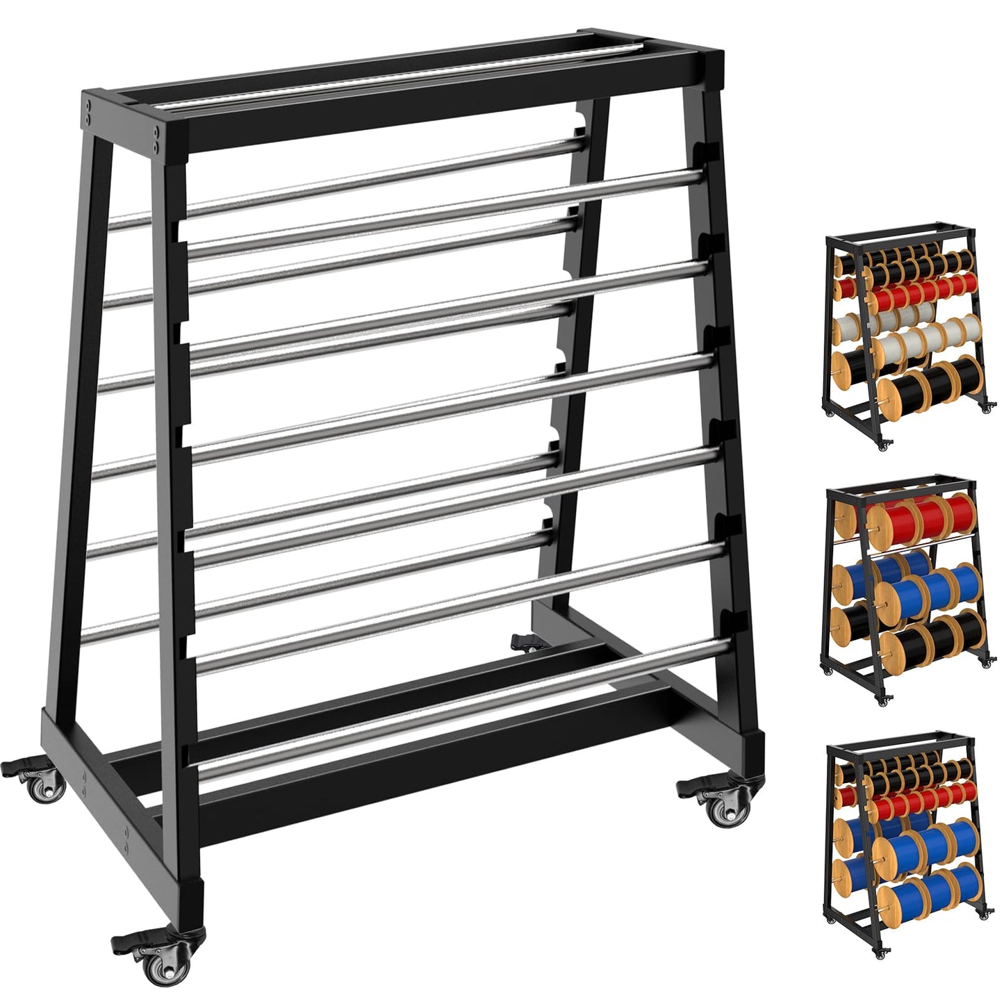 ATOLS Heavy-Duty 13-Rod Wire Spool Rack – 400lb Capacity, Adjustable Cable Caddy & Dispenser with Locking Wheels for Electrical and Industrial Use