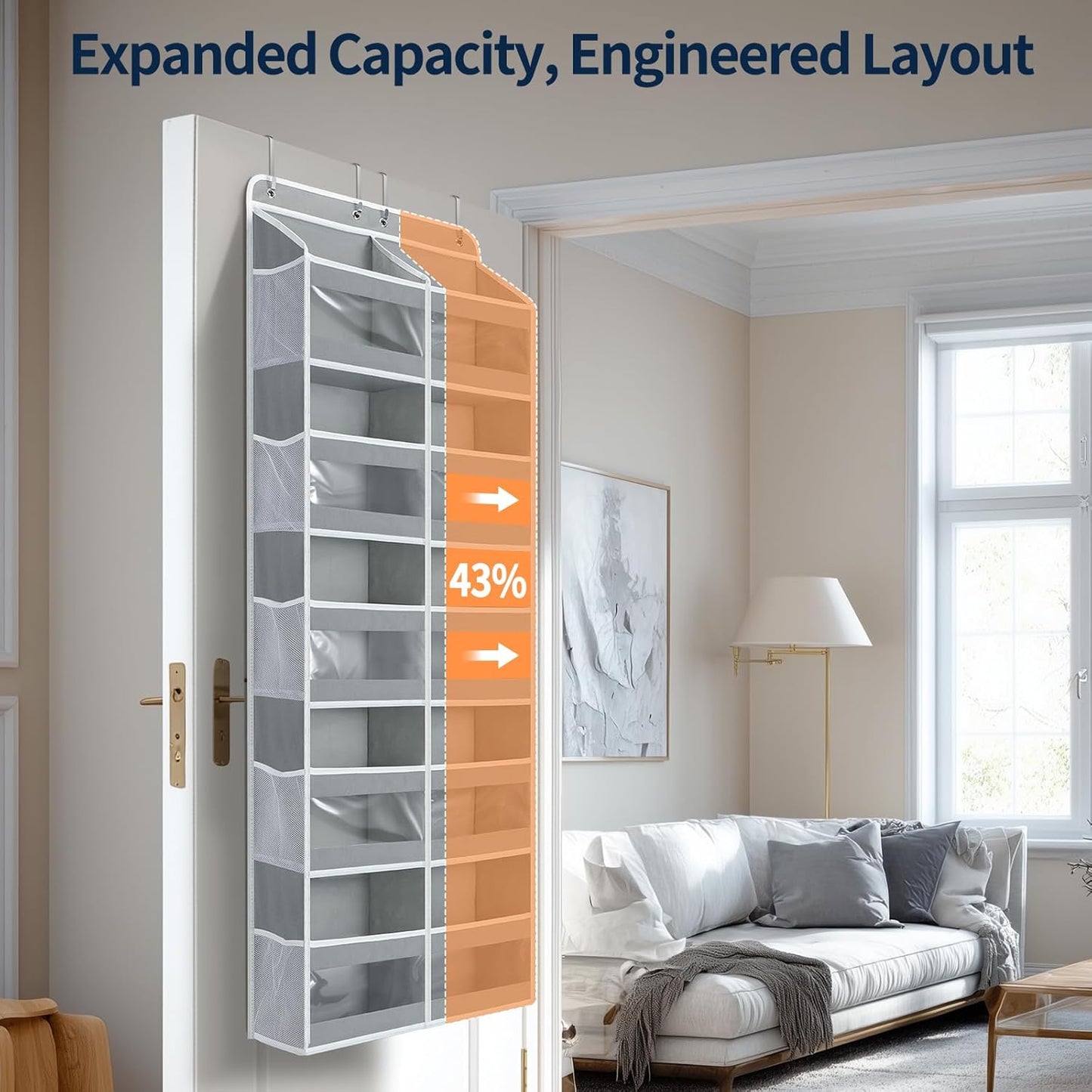 Yecaye 5-Tier Over The Door Organizer - Heavy Duty Dual-Column Storage with 10 Compartments | Grey