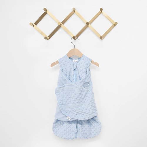 HALO Sleepsack Swaddle - Plush Dot Velboa Adjustable Swaddle Blanket | TOG 3.0 for Cool Climates, Blue, Newborn (0-3 Months)