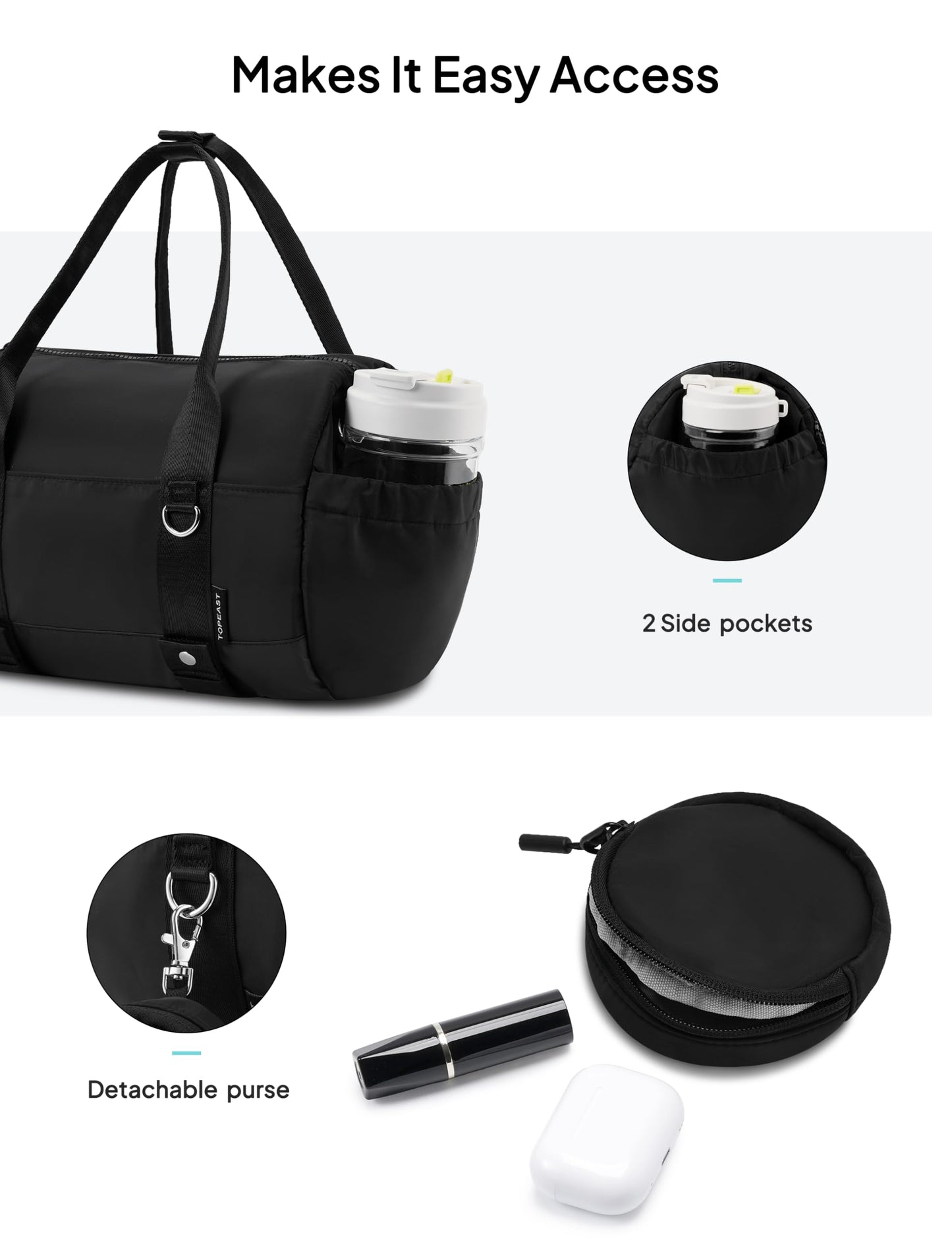 TOPEAST Small Gym Bag for Women, Mini Sports Yoga Bag Gym Tote Bag with Yoga Mat Holder, Small Sports Duffle Bag with Water Bottle Pocket & Wet Pocket for Travel Dance Workout, Black