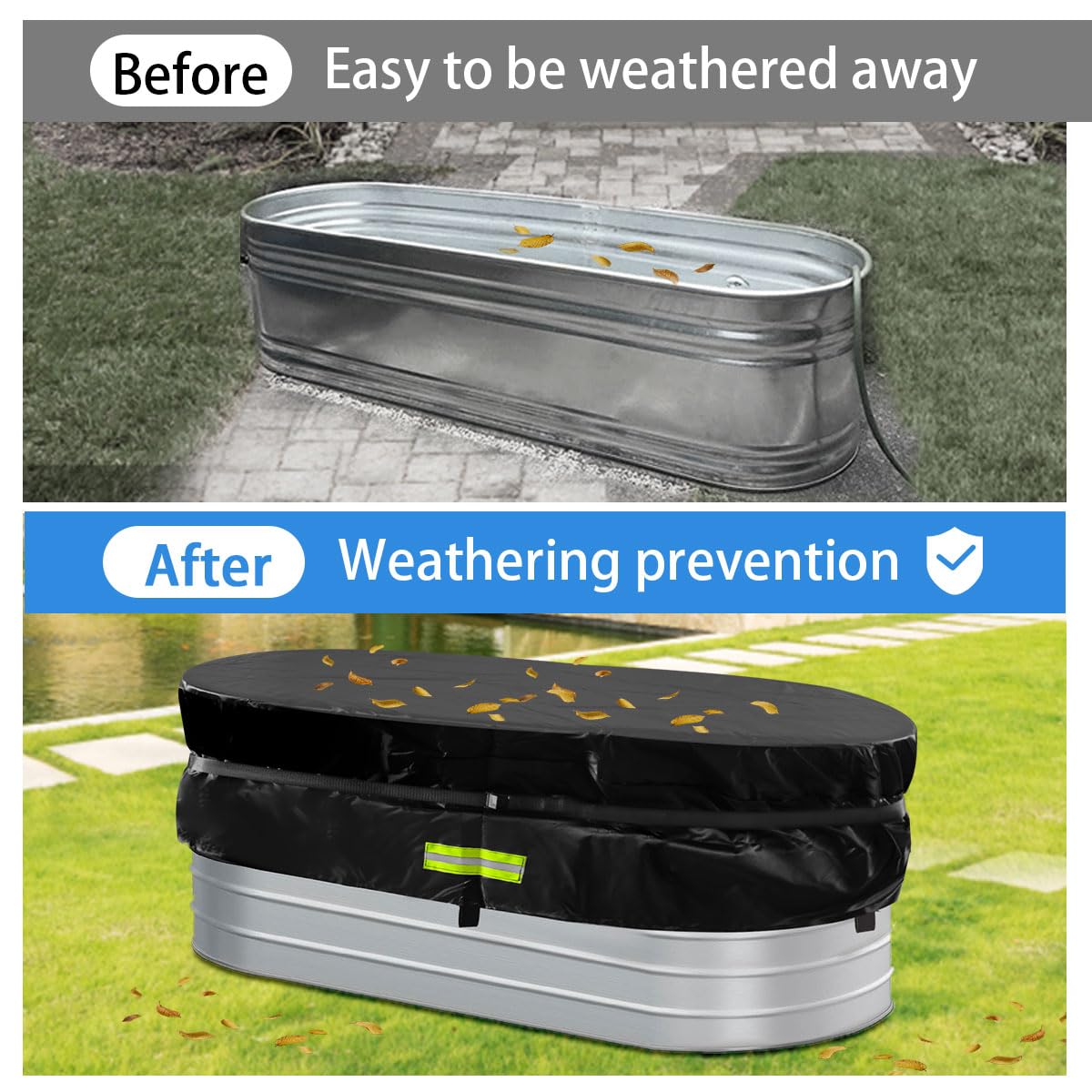 Gecic Horse Trough Cold Plunge Tub Cover, 2 x 2 x 4'' Stock Tank Cover for Horse Trough 4Ft Insulated Cold Plunge Ice Bath Tub Livestock Covers Stock Tank Pool Liner Hot Tub Kit Water Proof Oval