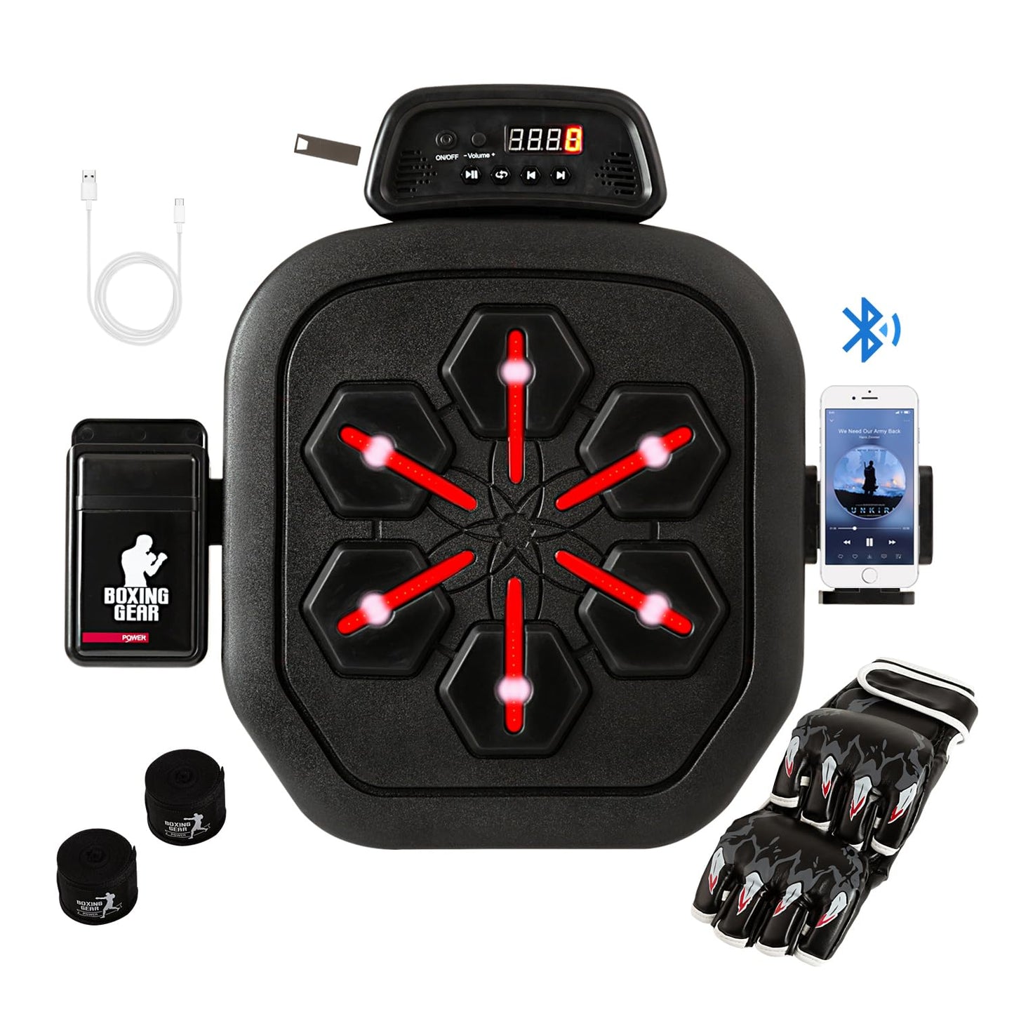 Haigang Smart Music Boxing Machine, Bluetooth Boxing Punching Game, Musical Workout Equipment, Wall Mount Home Trainning Boxing Target for Adult Kids with Storages, Gloves, Wristband