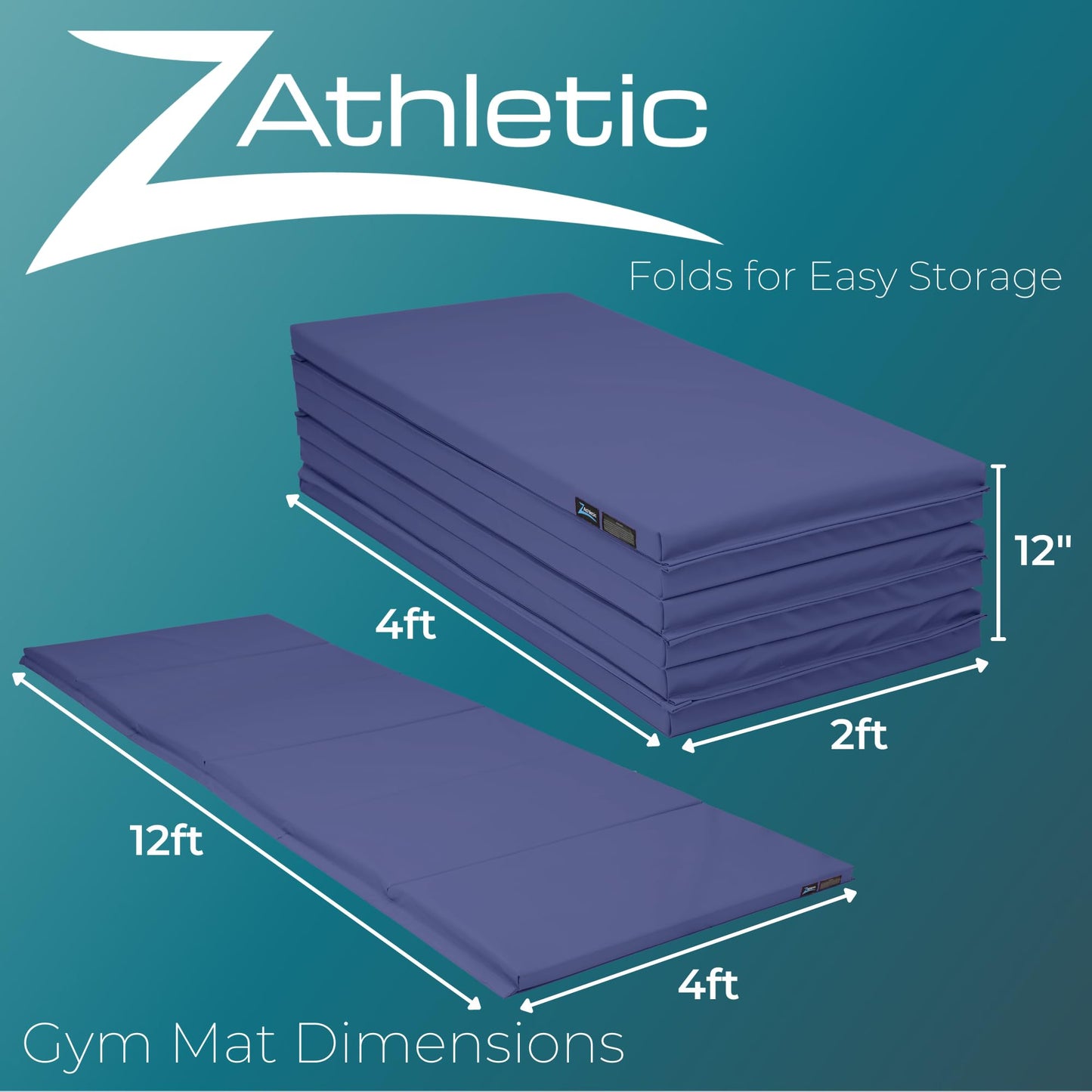 Z Athletic Folding Mat for Gymnastics, Tumbling, Cheerleading, and More, Blue, 4 Ft x 12 Ft x 2 In