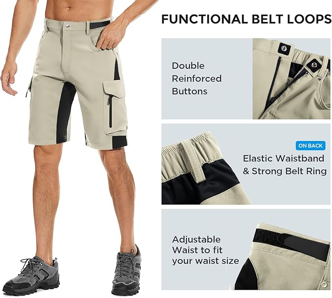 XKTTAC Men's Outdoor Quick Dry Lightweight Stretchy Shorts for Hiking, Tactical, Camping, Travel with 6 Pockets