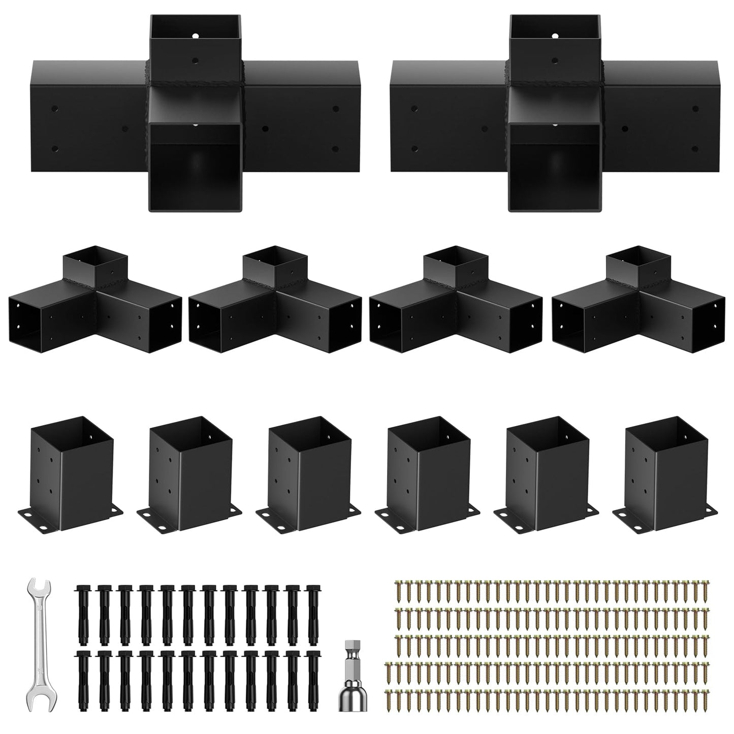 Pergola Kit, Heavy Duty Pergola Brackets for 4"x 4" (Actual 3.5" X 3.5") Lumber,DIY Rust-Proof Gazebo Hardware Kits with 3-Way & 4-Way Corner Bracket, Gazebo Brackets Kits for Patio Backyard Outdoor