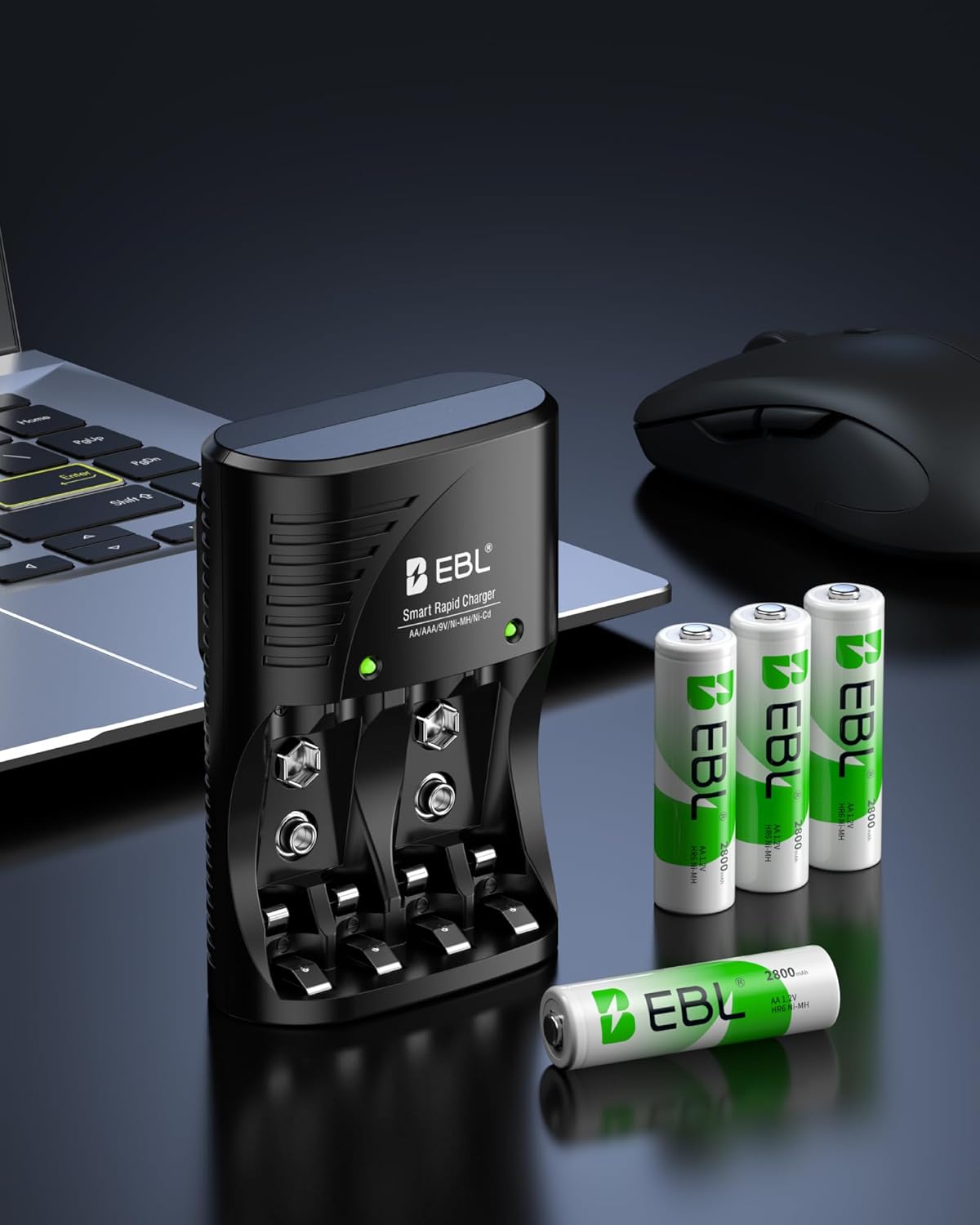 EBL 4-Bay 4 Count, Battery Charger for AA & AAA Rechargeable Batteries with Rechargeable AA NiMh Batteries, Battery