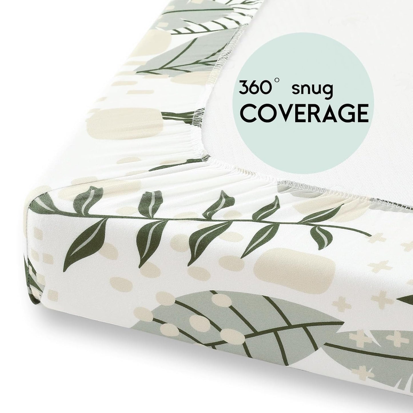 Yoofoss Fitted Pack and Play Sheets - Soft, Breathable Mini Crib Sheets 2-Pack (Green + Banana Leaves)