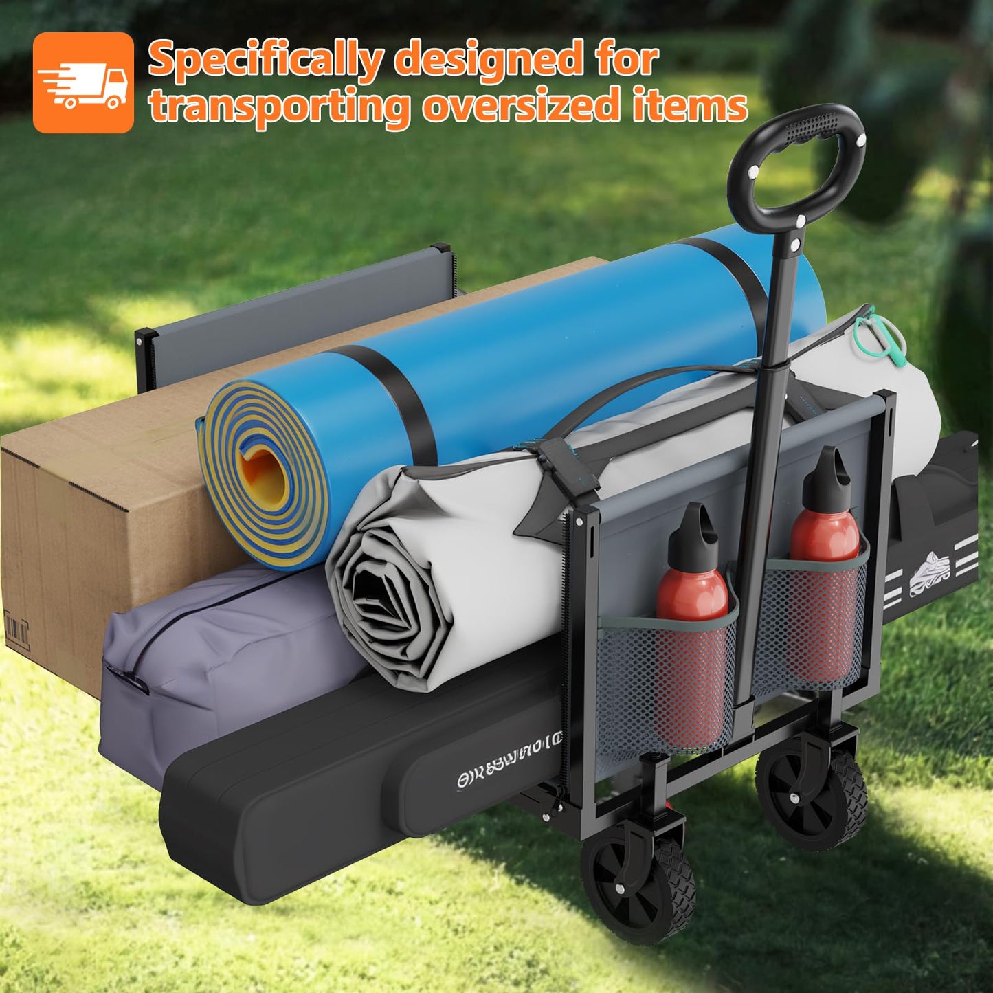 YACONA 3 in 1 Wagons Carts Foldable, 360LBS Lightweight Wagon with All Terrain Wheels, Collapsible Wagon Cart for Grocery, Camping, Beach, Garden & Sports
