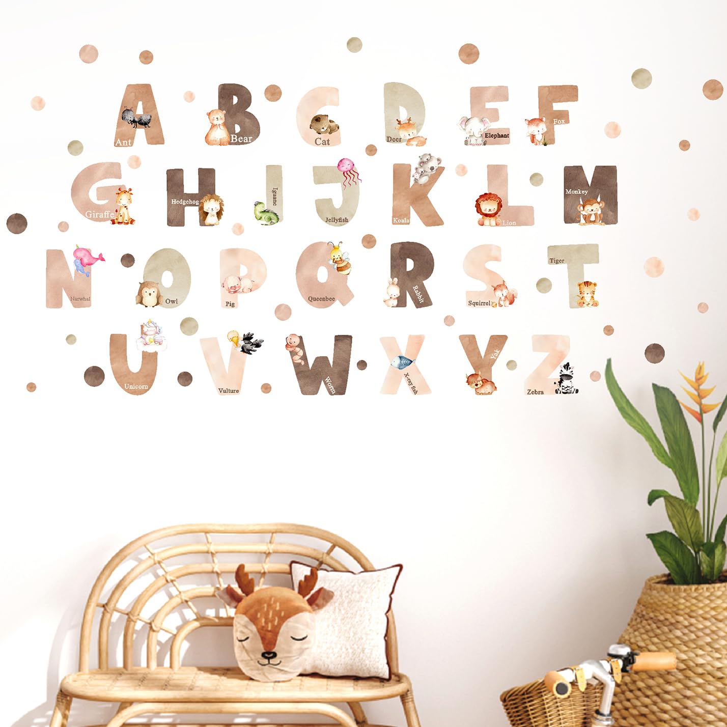 Animal Alphabet Wall Decals Alphabet Letters for Wall Peel and Stick Wall Decal for Kids Boys Girls Bedroom Educational ABC Wall Decor Learning Wall Decal Vinyl Sticker for Nursery Playroom Classroom