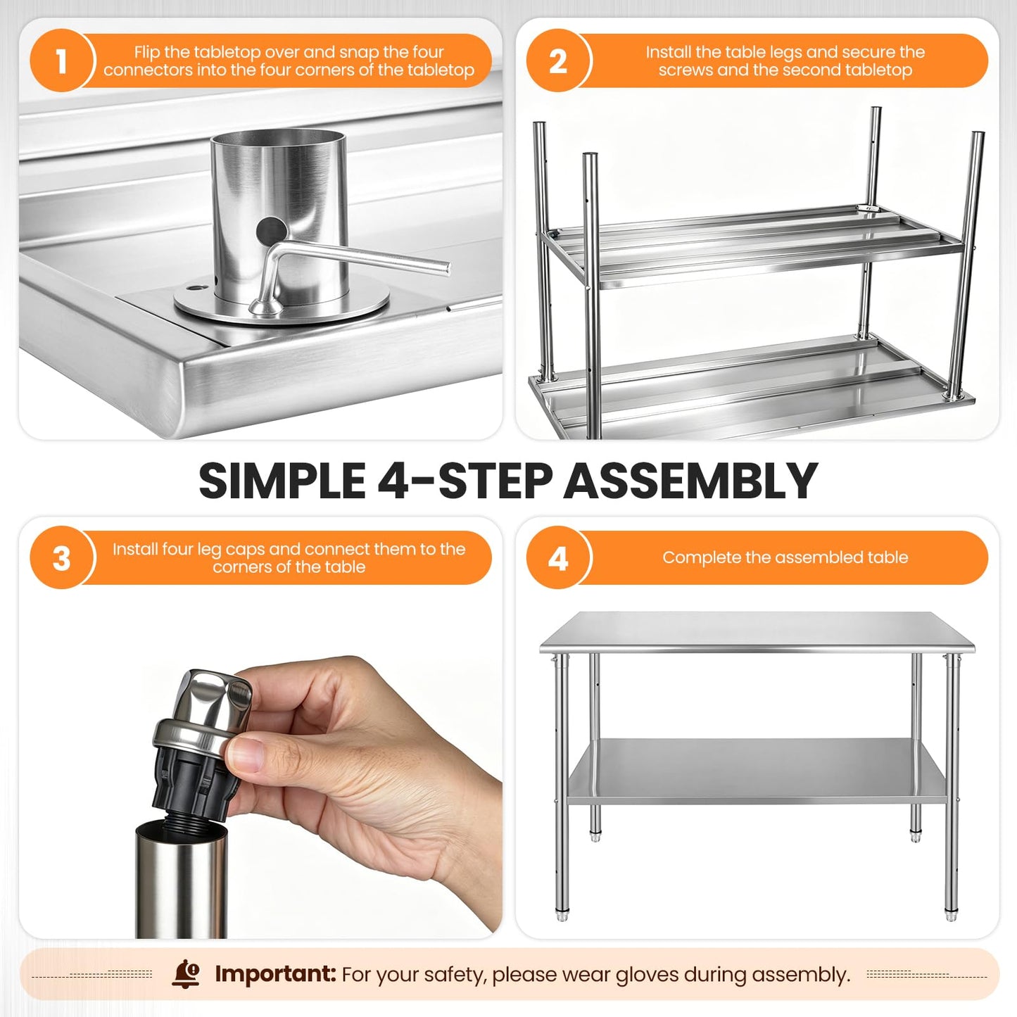 Kryonix Stainless Steel Work Table for Prep & Work 24x48 Inch, NSF Commercial Kitchen Heavy Duty Prep Table with Adjustable Undershelf for Kitchen, Restaurant, Home & Hotel