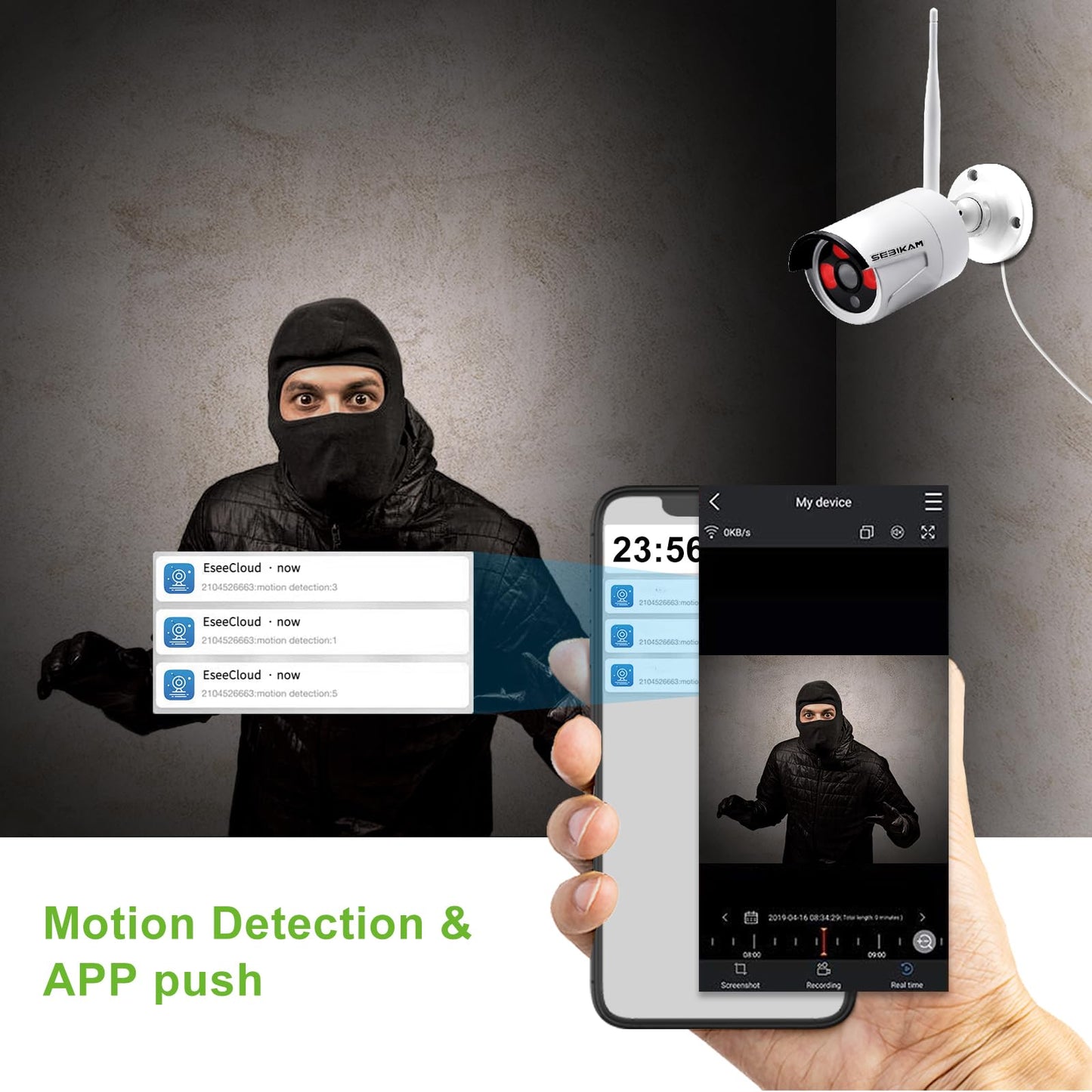 SEBIKAM 2K Wireless Security Camera System Outdoor with 10.1" Monitor, 4pcs 3MP Wired Plug-in Powered Cameras 2-Way Audio, No Monthly Fees, Night Vision, Motion Detection Surveillance (No Hard Drive)