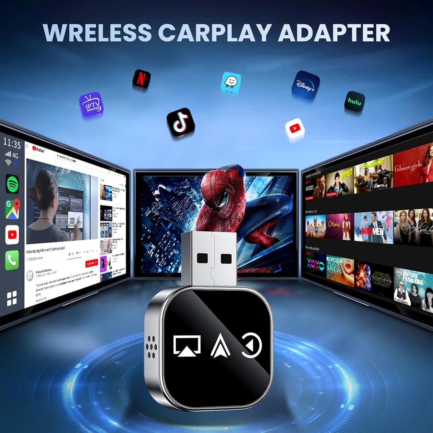 VOOYVEX 2026 3 1 Wireless Carplay Adapter Screen Mirroring Adapter for Car Mirror Phone to Car Screen Auto Linker Pro