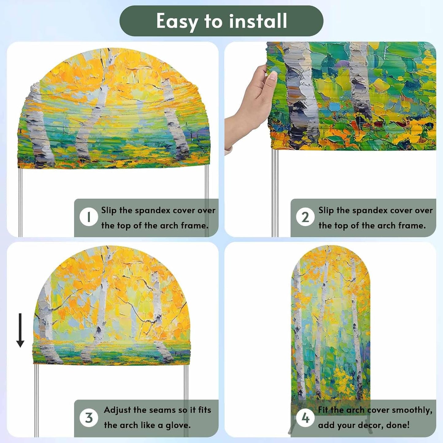 Jnbasdffb 7.2 Yellow Leaves Wedding Arch Cover, Stretchy Spandex Arch Backdrop Stand Covers FT, Modern Oil Painting