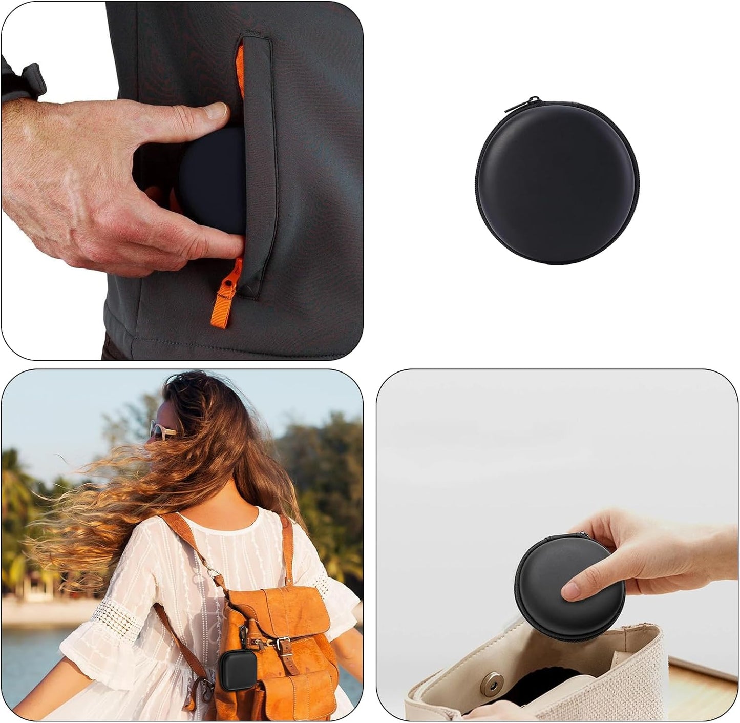 Tangseajiao 1 Pc Black Mini-Portable Hard Shell Earbuds Case, Round Earphone Carrying Case Storage Bag, Hard EVA