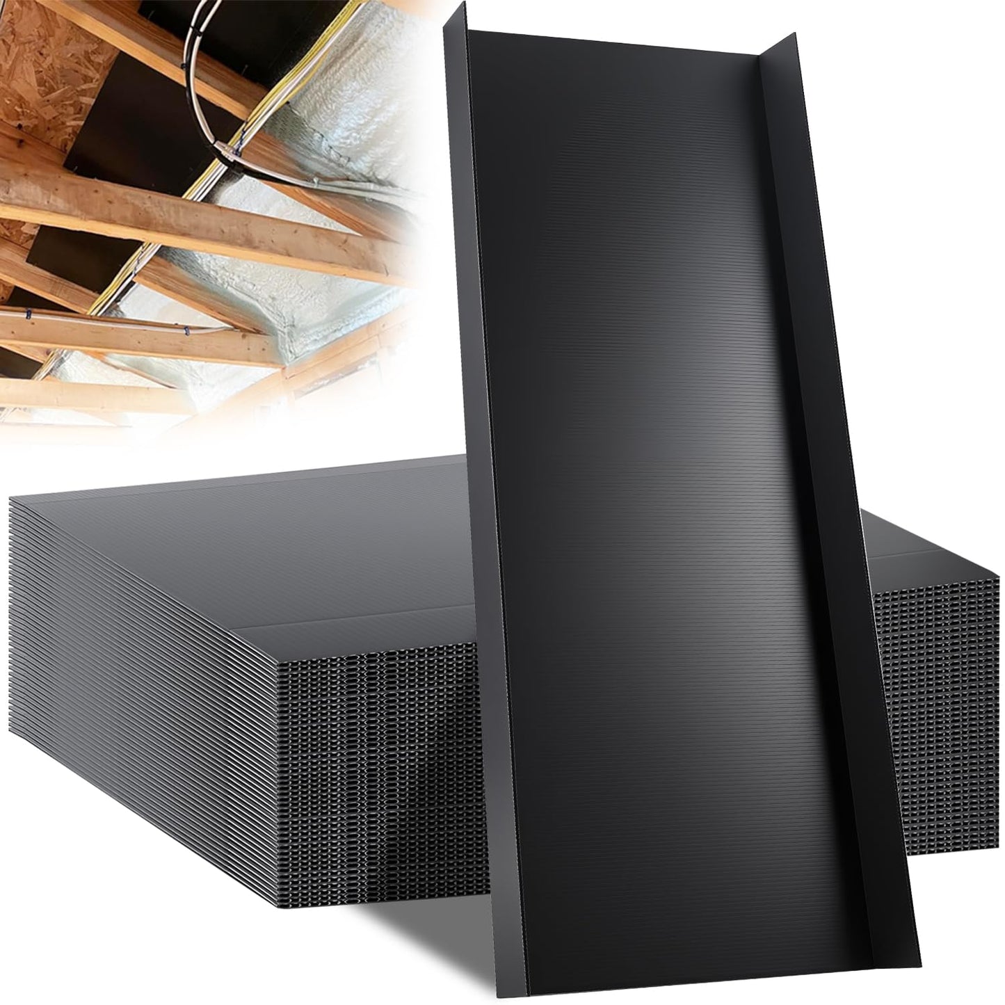 36 Pack 16 Attic Insulation Baffle, Black Durable Polypropylene Attic Baffles for 14½'' Rafter Bays with 2" Air Channel Rafter Vents Improve Roof Ventilation and Prevent Insulation Blockage