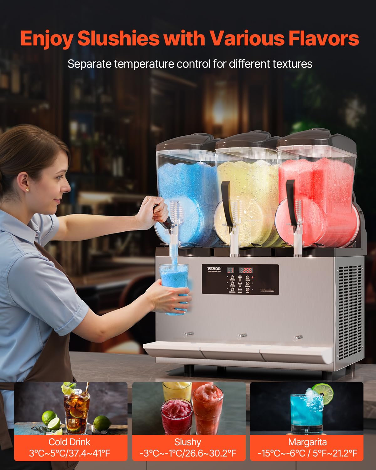 VEVOR Commercial Slushy Machine, 12Lx3 Triple Tank Frozen Drink Machine, 144 Cups Stainless Steel Margarita Smoothie Frozen Drink Maker, Slushie Maker for Home Party Restaurants Cafe Bars