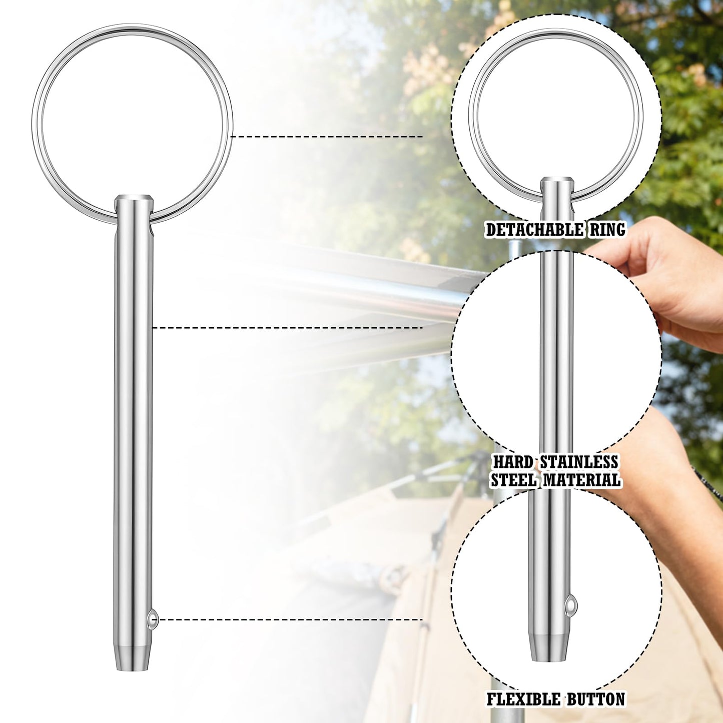 Soulchen 4 Pack Quick Release Pins, Diameter 3/8", 5/16", 1/4", 1/5", Bimini Top Pins, Full 316 Stainless Steel Marine Hardware for Ship Outfitting/Shipbuilding, Silver