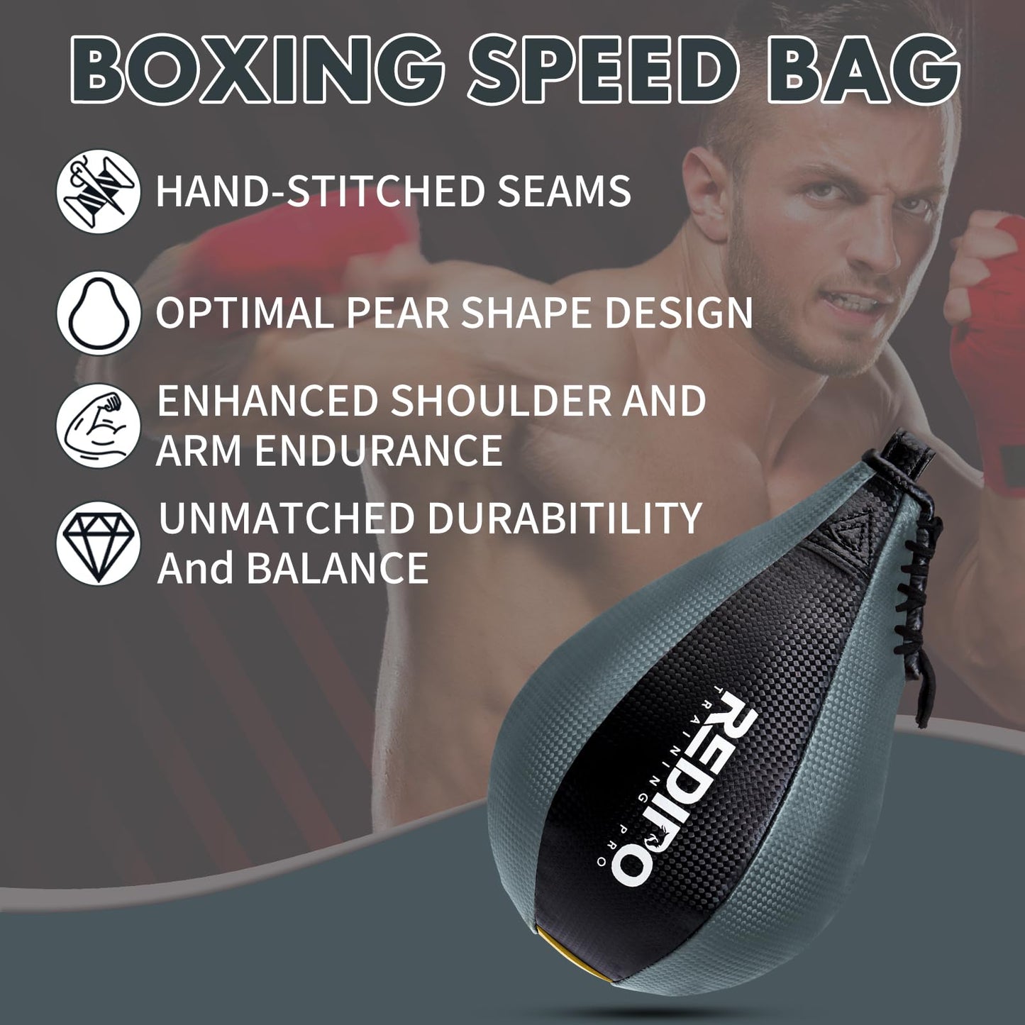 Redipo Boxing Speed Bag - PU Leather Speed Punching Bag for Boxing, MMA Training Speed Ball Reflex Ball Boxing Equipment, Punching Bag Workout Kicking Training Home Gym Exercise Speed Ball (Grey)