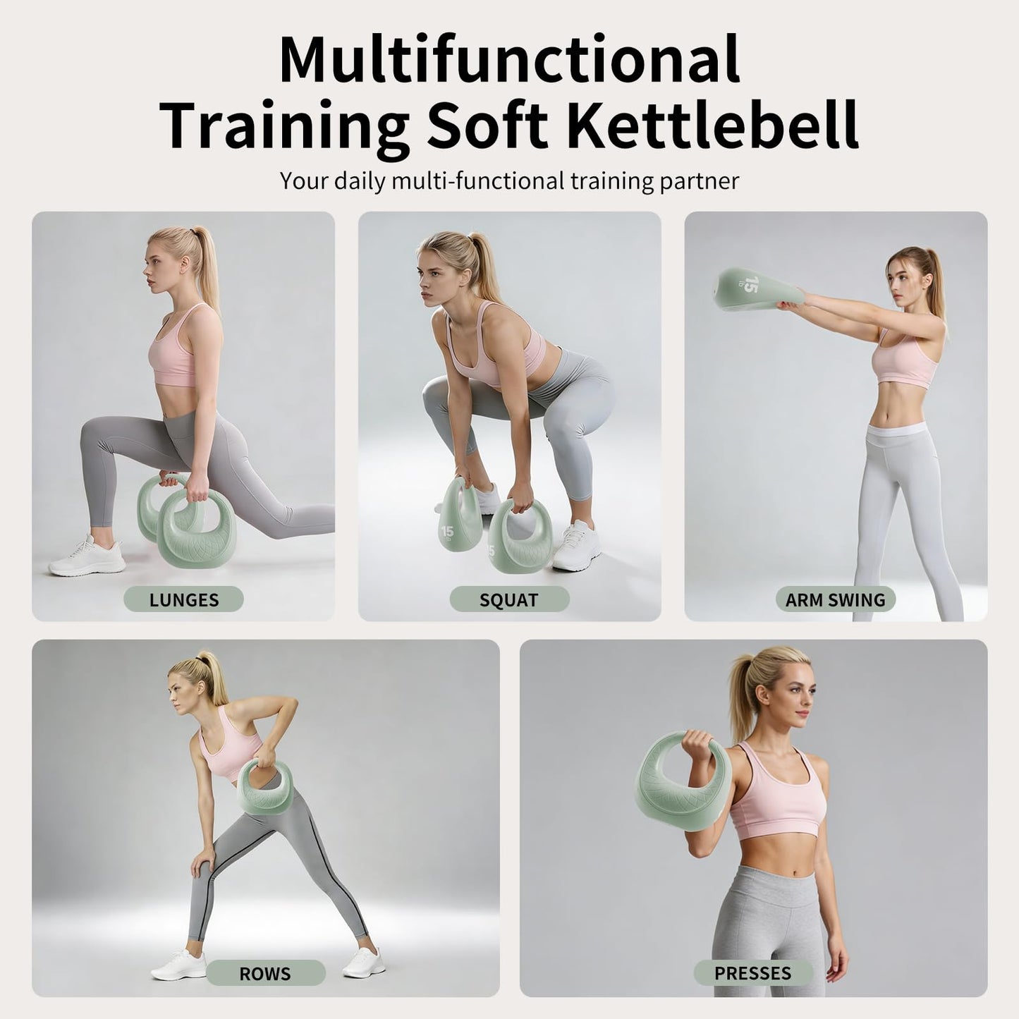 KYVYZOIC Soft Kettlebell, Kettlebells Anti-Slip Grip with Cushioned Impact-Resistant Base, Strength Training Kettlebells Sets for Home Workouts, Kettlebell for Women/Men/Beginners - Green