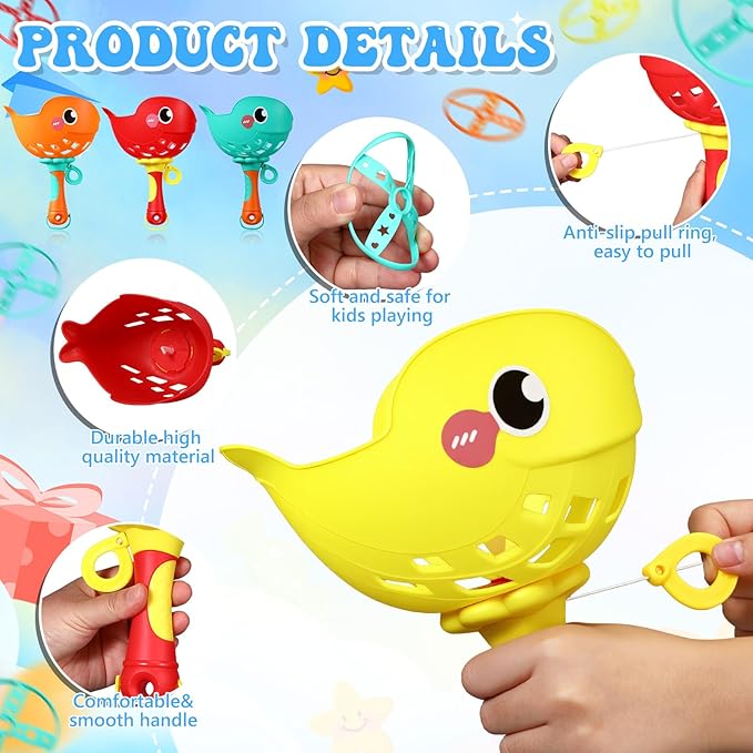 Set of 4 Flying Disc Launcher Toys Bulk Toys for Kids Include String Launchers & Discs Manual Capture Catching Game Flying Toy for Boy Girl Birthday Party Favors