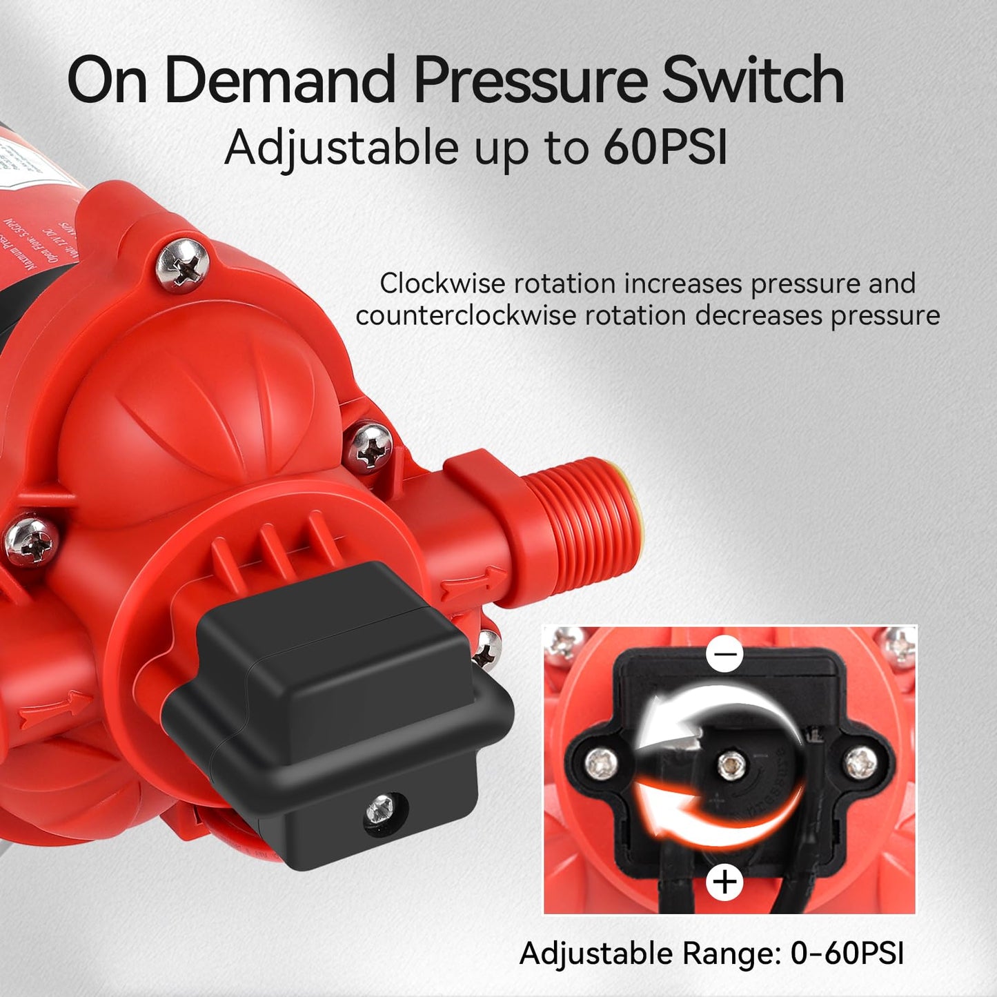 12V Sprayer Pump, 5.4gpm-10amp-60psi, Chemical and Corrosion Resistant, Compatible with Roundup, Diaphragm Pump with Pressure Switch and Self-Priming for Agricultural Spraying, Rv, Boats, Etc