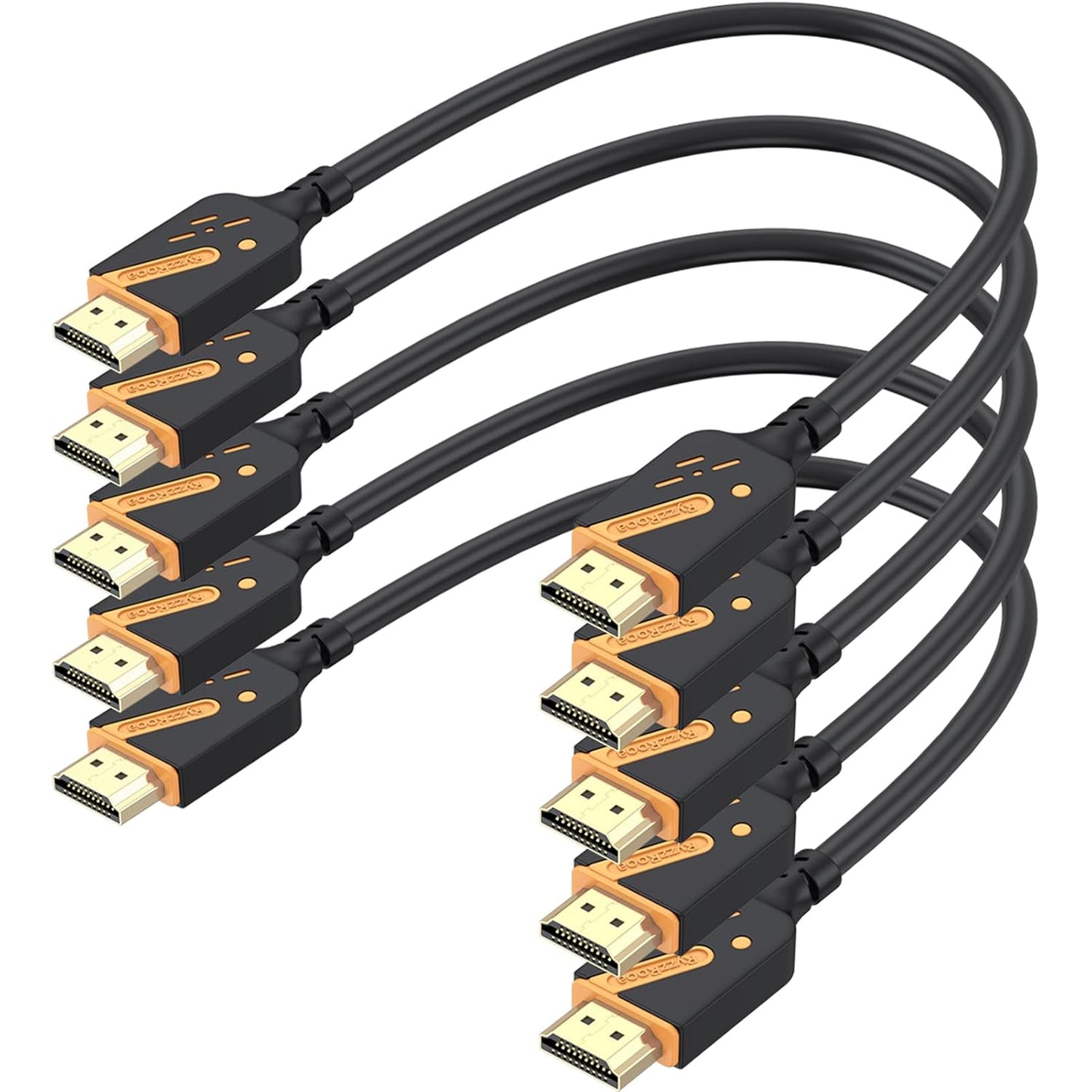 1 5-Pack, 18Gbps 2.0 4K@60Hz, 2K@144Hz, HDCP2.2, 3D PS5/4, Short HDMI Cable Foot, High Speed HDMI Cable Male to Male