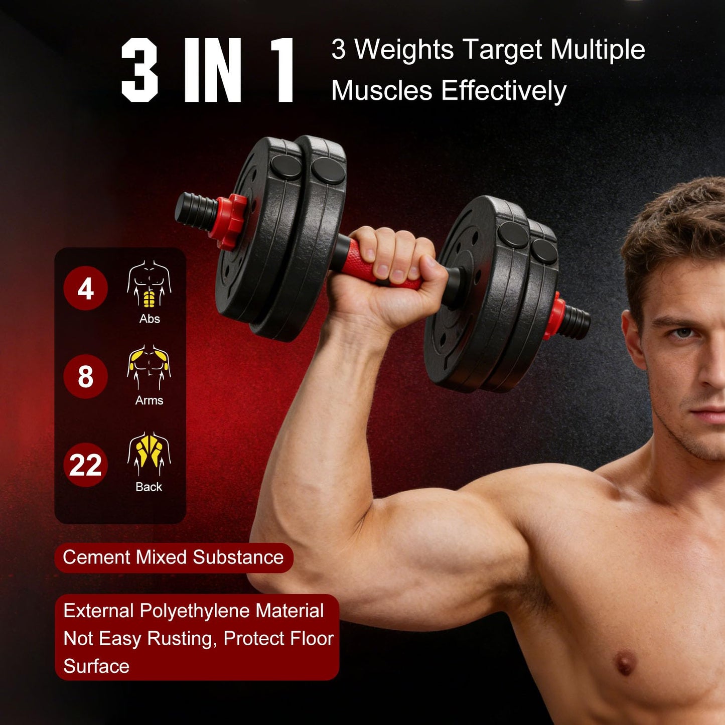 Adjustable Weights Dumbbells Set, 20lbs Free Weights with Connector, Convertible Dumbbell Barbell Push-up Stand Set, 3 in 1 Home Gym Fitness Weight Set for Men and Women