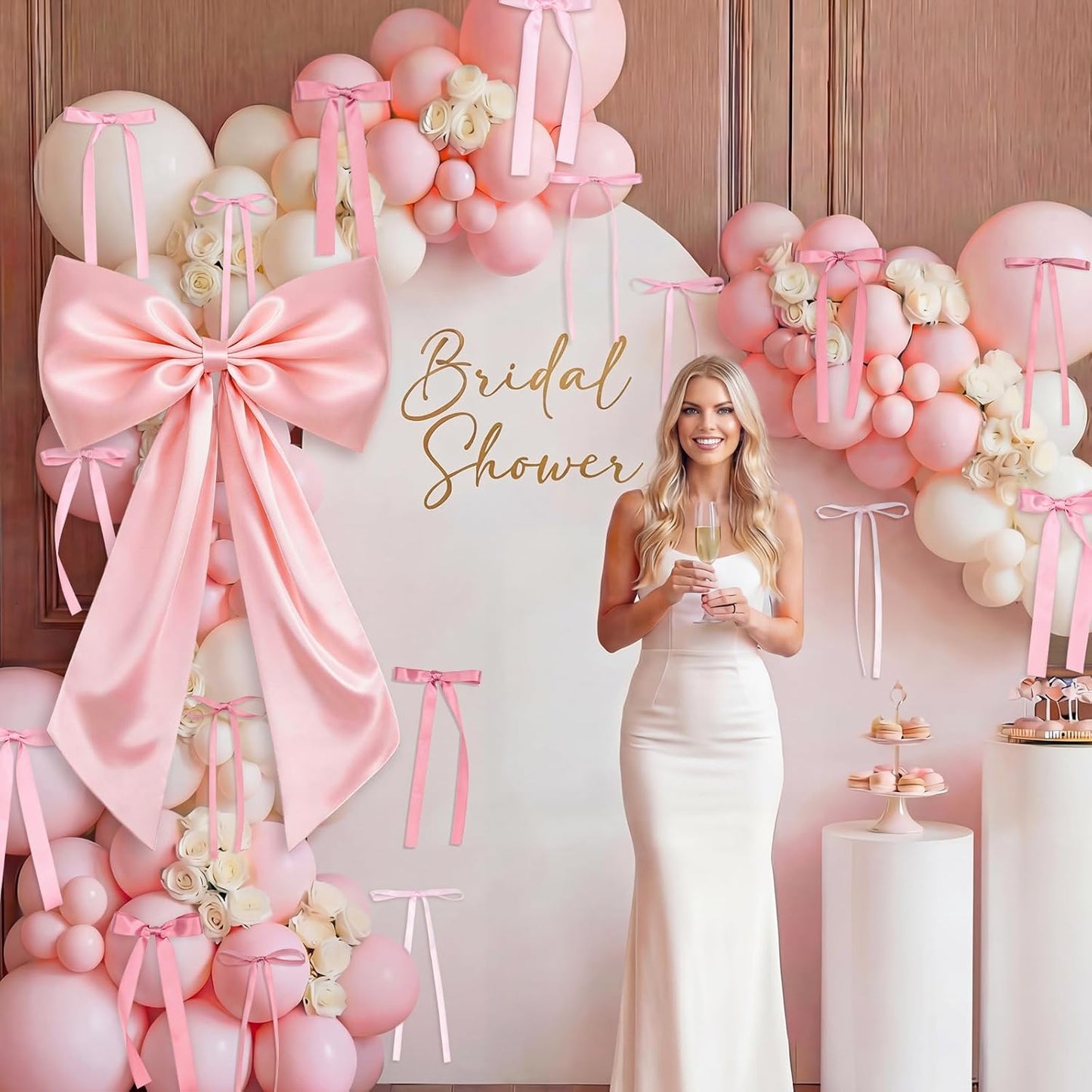 Skiennix Large Pink Bow Set - 22Pcs Giant Satin Bows (40x24 Inch) & 21 Small Bows for DIY Decor