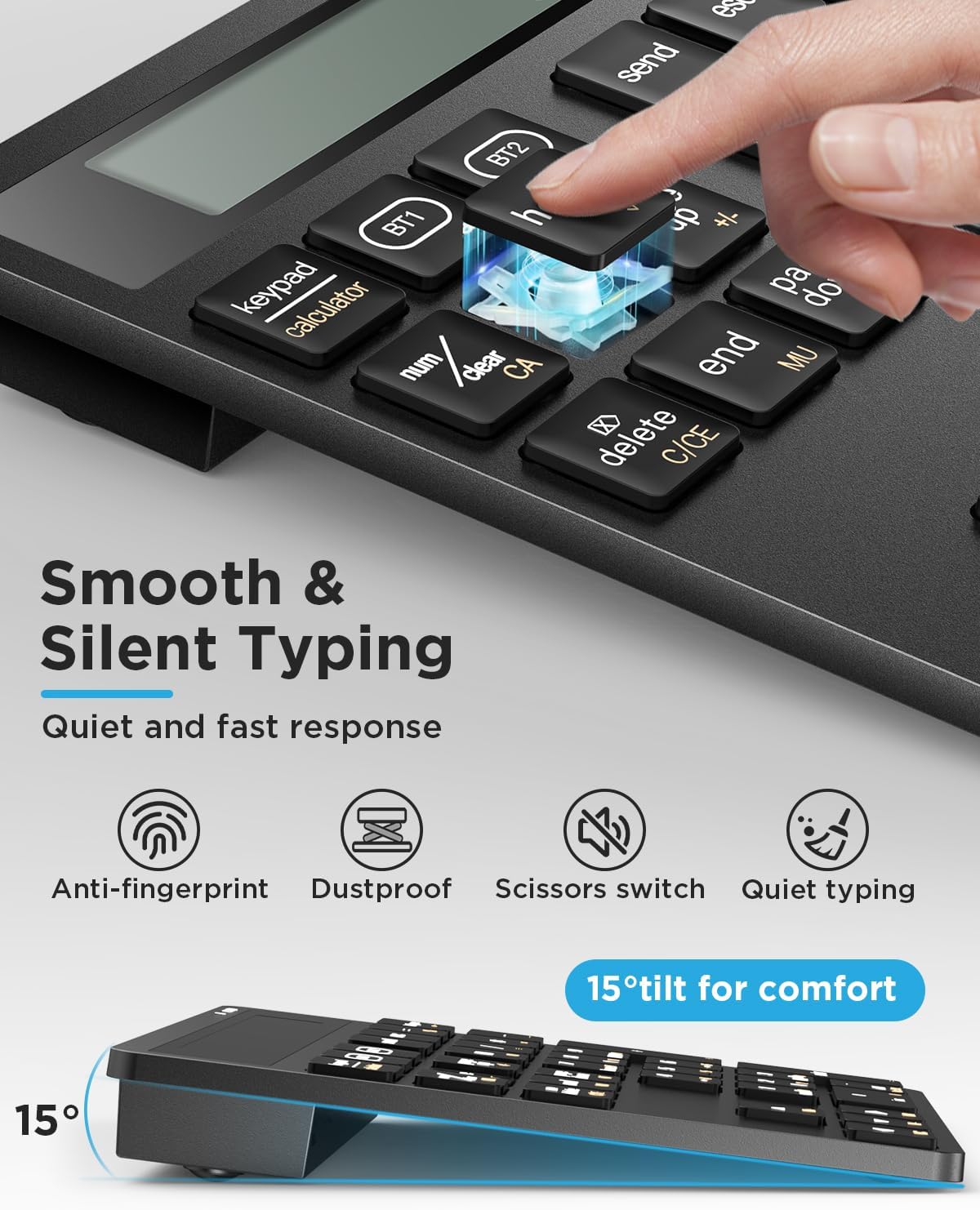 Awelbuy 34-Key Rechargeable Wireless Number Pad for Laptop, Dual Bluetooth Number Keypad with Calculator Display