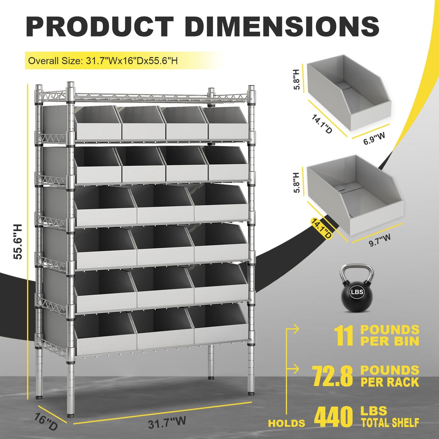 biosplot Heavy Duty Bin Rack, Storage Shelves with 20 Bins, Solid Steel Wire Shelving Storage Unit, Organizer for Garage, Warehouse, Office, Restaurant, Classroom, Kitchen, 31.7" x 16" x 55.6", Gray