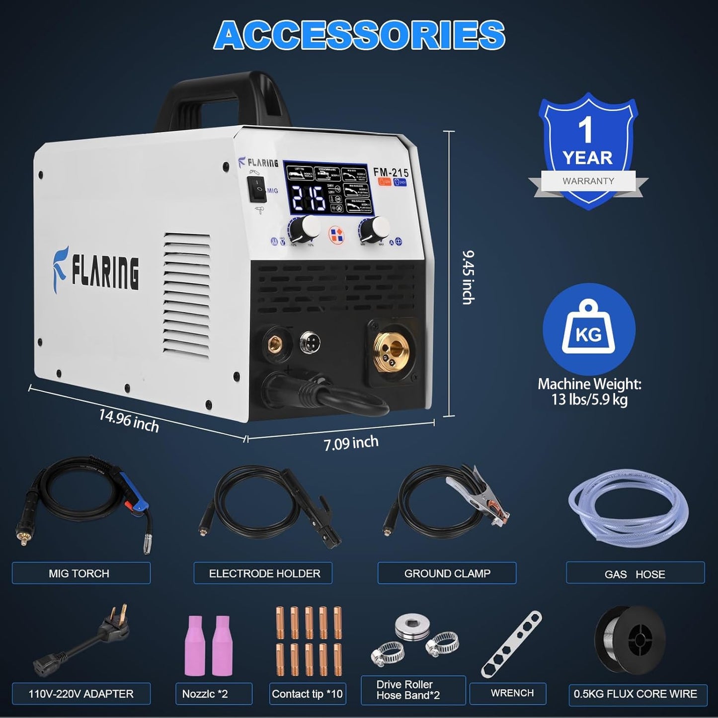 FLARING Plasma Cutter,65 Amp Plasma Cutter Machine 120V 240V 4/5" (20mm) Max Cutting 1/2" (12.7mm) Clean Cut with FLARING MIG Welder 215amp 6 IN 1 Welder Machine 120V/240V 2lbs/11lbs Wire Compatible